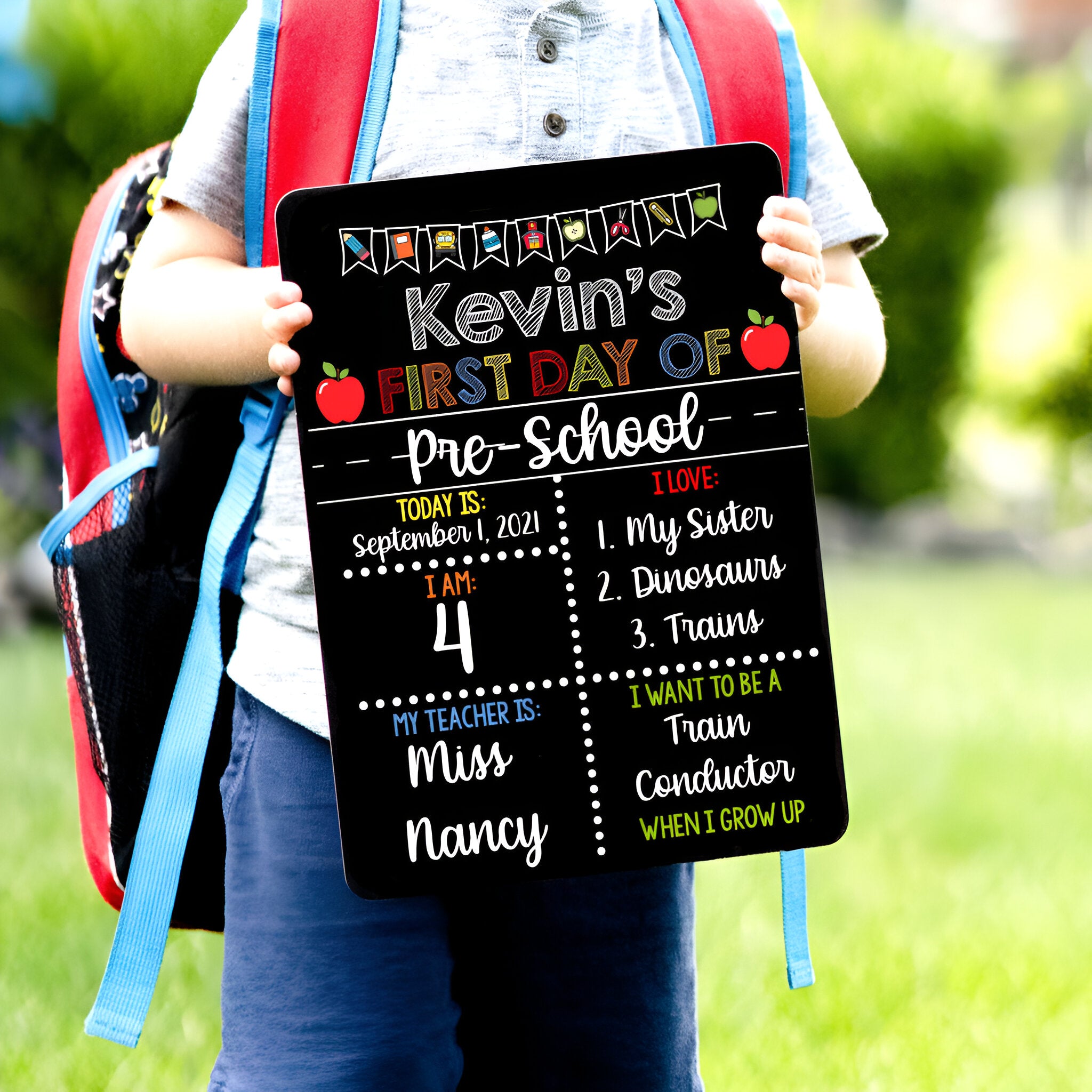 First Day Of School Sign, Reusable First And Last Day Of School Sign, Liquid Chalk Dry Erase School Board, Primary Apple School Sign Set scsign