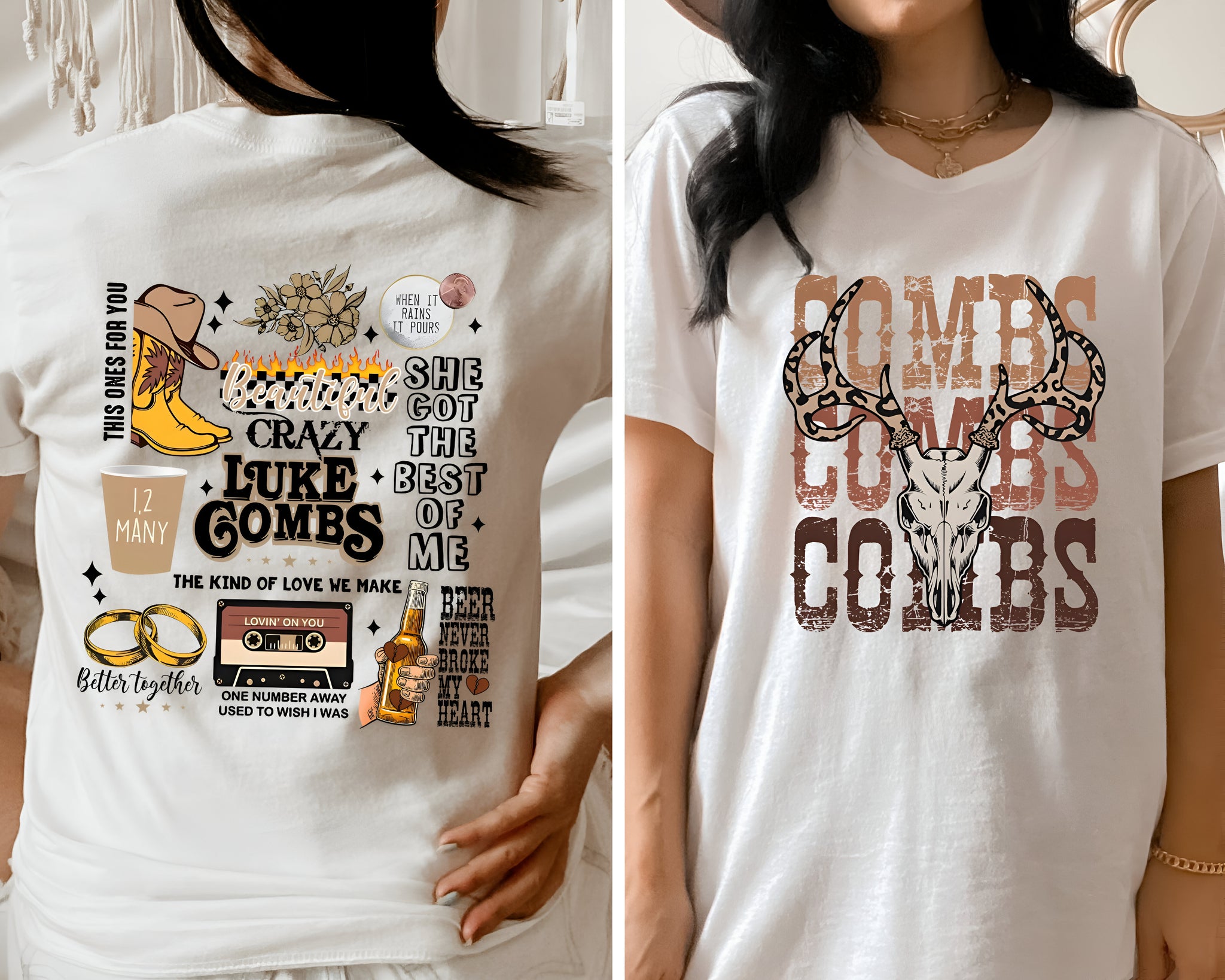 Combs Bullhead Shirt Two Side Print, Country Music Shirt, Luke Combs World Tour 2024, Cowboy Combs, Luke Combs Fan, Cowgirl Tee