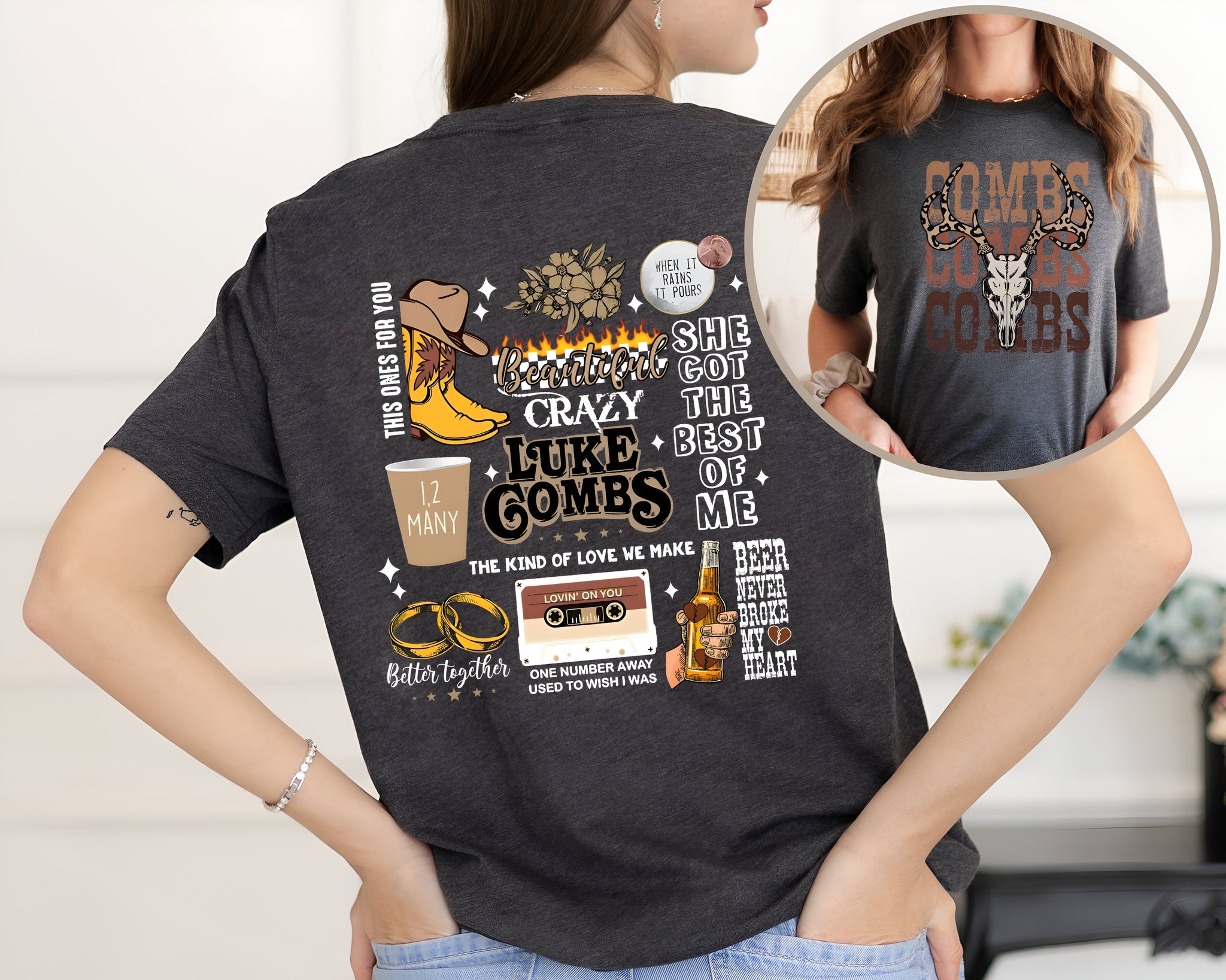 Combs Bullhead Shirt Two Side Print, Country Music Shirt, Luke Combs World Tour 2024, Cowboy Combs, Luke Combs Fan, Cowgirl Tee