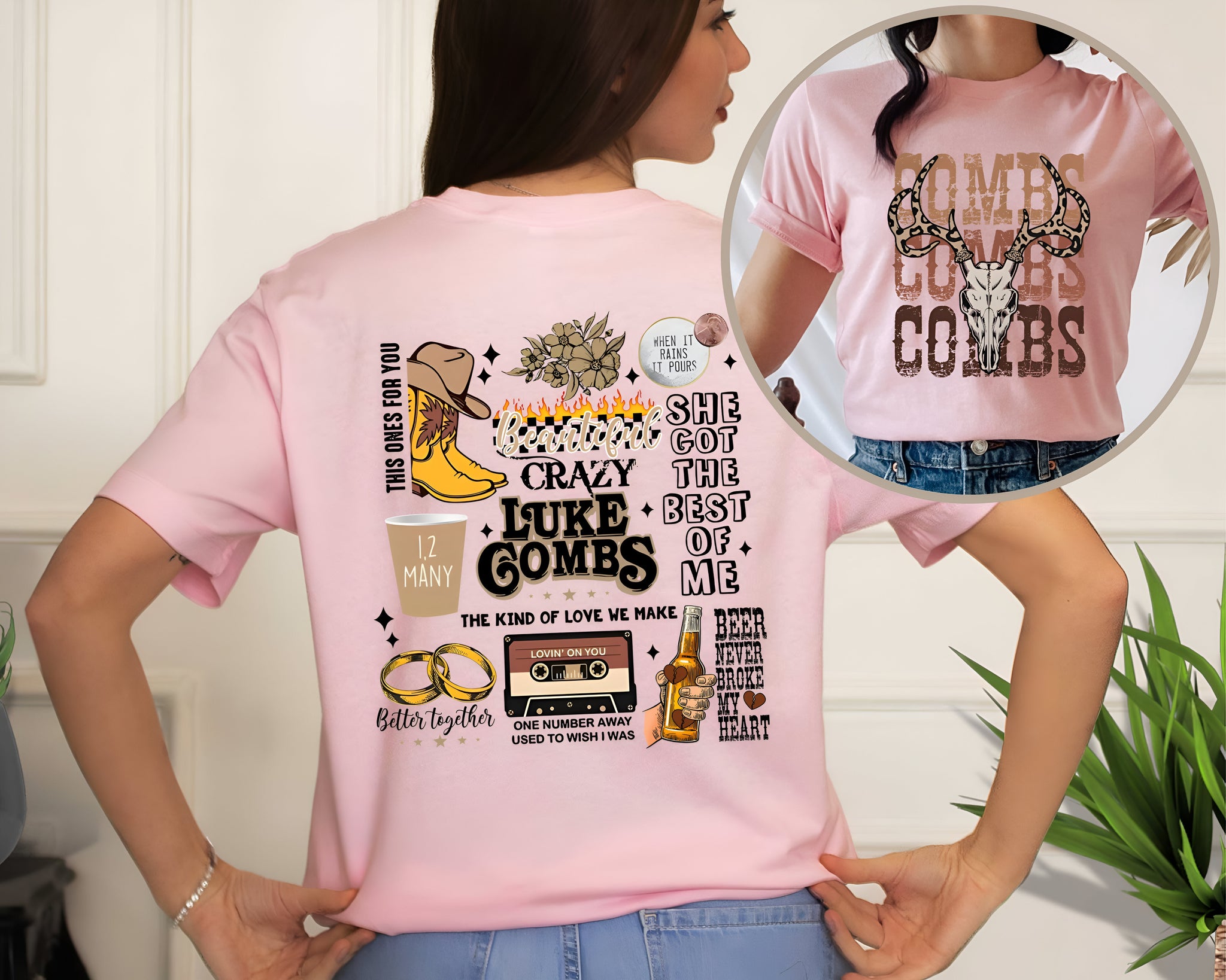 Combs Bullhead Shirt Two Side Print, Country Music Shirt, Luke Combs World Tour 2024, Cowboy Combs, Luke Combs Fan, Cowgirl Tee