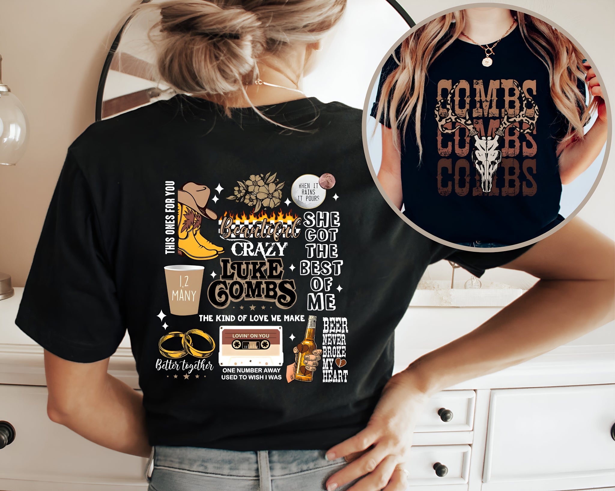 Combs Bullhead Shirt Two Side Print, Country Music Shirt, Luke Combs World Tour 2024, Cowboy Combs, Luke Combs Fan, Cowgirl Tee