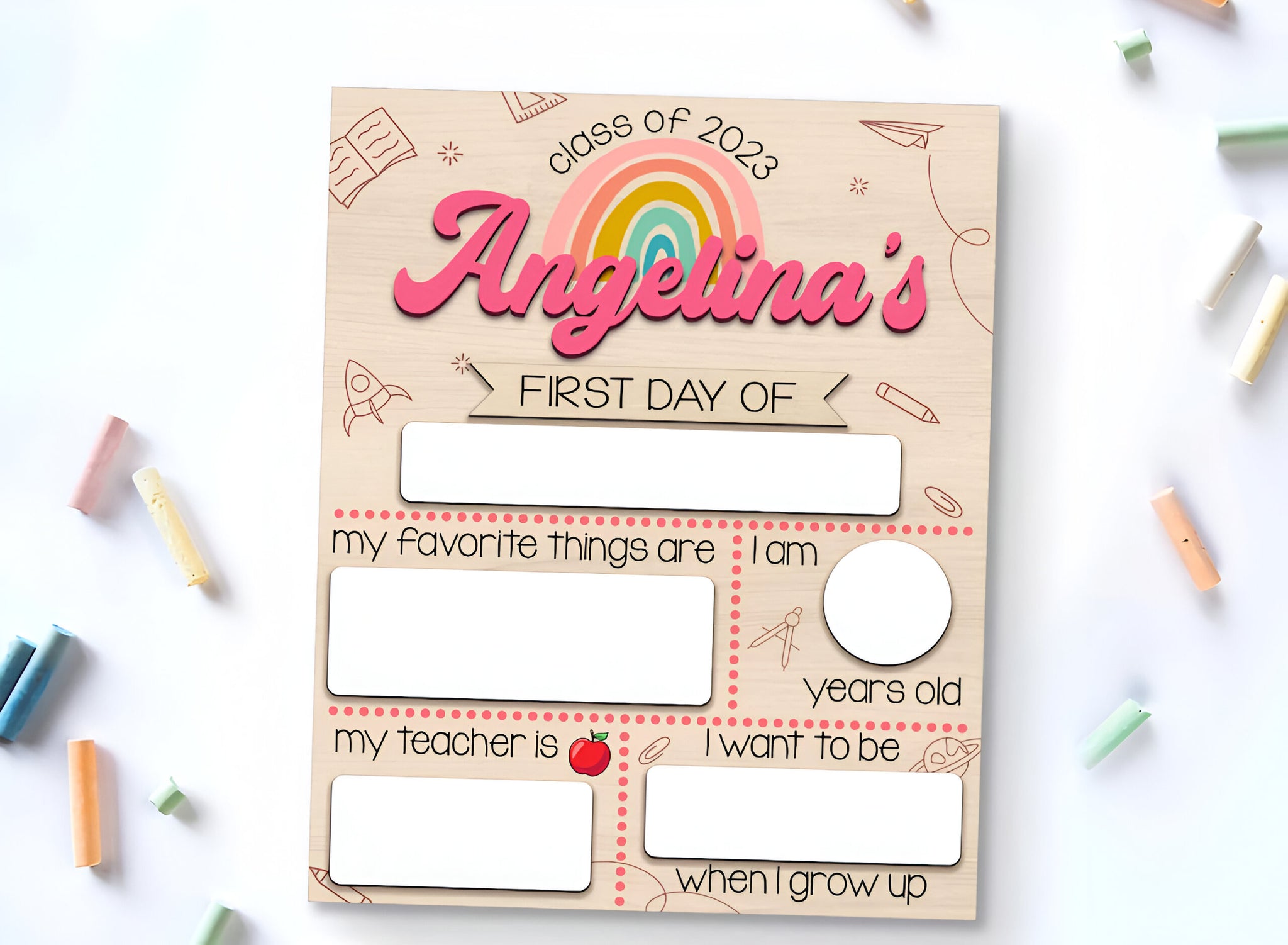 First Day Of School Sign Custom Name For Kids, Back To School Wooden Board For Children Scsign