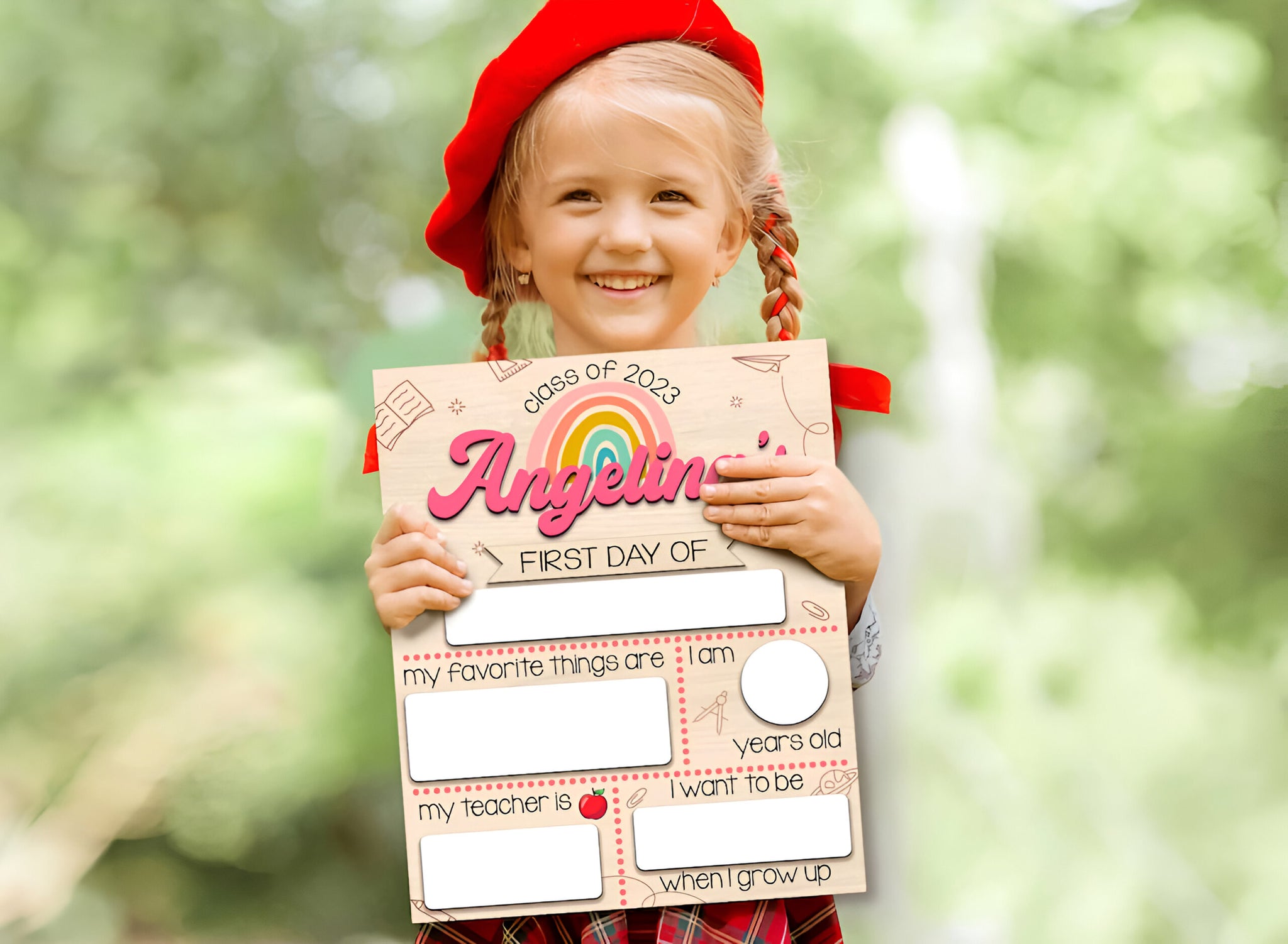 First Day Of School Sign Custom Name For Kids, Back To School Wooden Board For Children Scsign