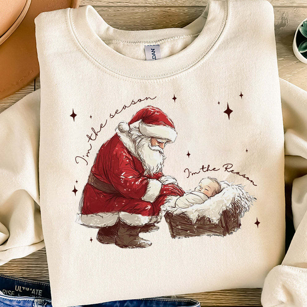 Im The Season Im The Reason Sweatshirt, Jesus Is The Reason For The Season Shirt, Christians Christmas Gift, Santa and Jesus Christmas Shirt