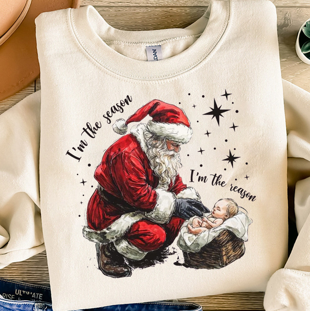 Im The Season Im The Reason Sweatshirt, Jesus Is The Reason For The Season T-shirts, Christians Christmas Gift, Santa and Jesus Christmas Shirt