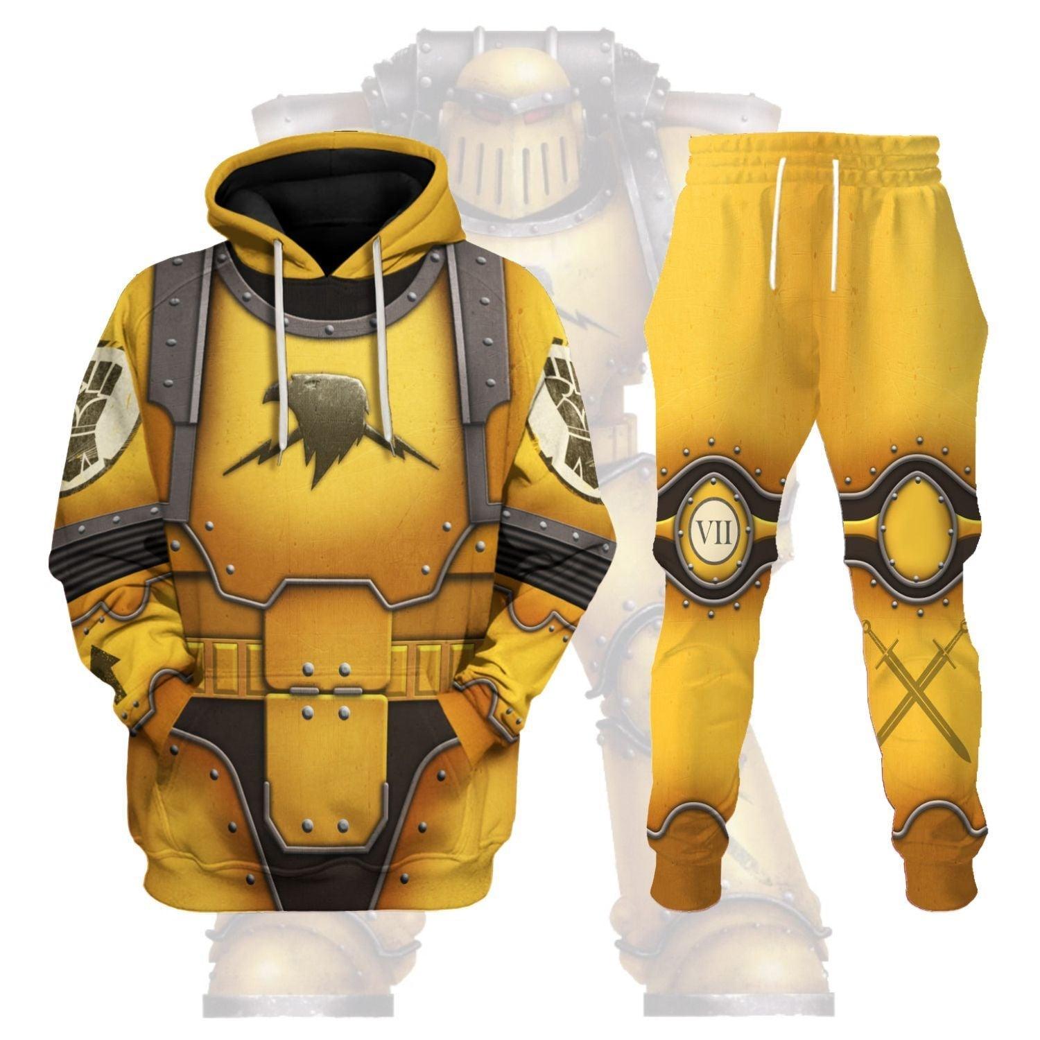 Imperial Fists in Mark III Power Armor Warhammer Costume Hoodie Jogger, Imperial Fists in Mark III Power Armor Marines Cosplay 3D Hoodie Pants, Warhammer 3D Tracksuit TQT4