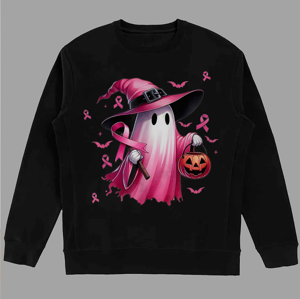 In October We Wear Pink Ghost Shirt, Halloween Tee, Pink Ribbon Shirt, Breast Cancer Awareness Shirt, Retro Cancer Survivor T-Shirt