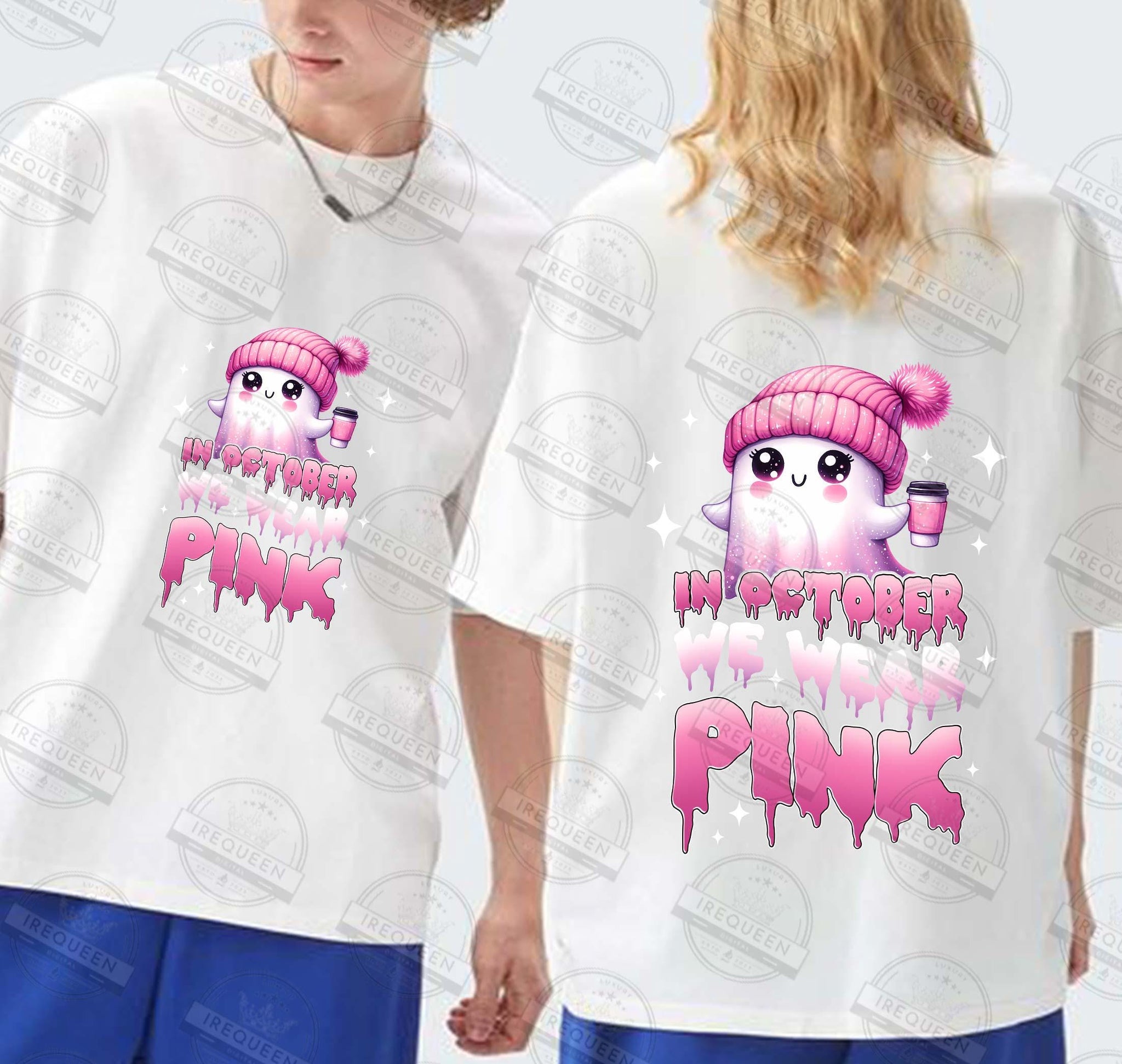 In October We Wear Pink PNG Png, Breast Cancer Awareness Png, Retro Breast Cancer, Halloween Pink Ghost png, October awareness, Digital File SCU