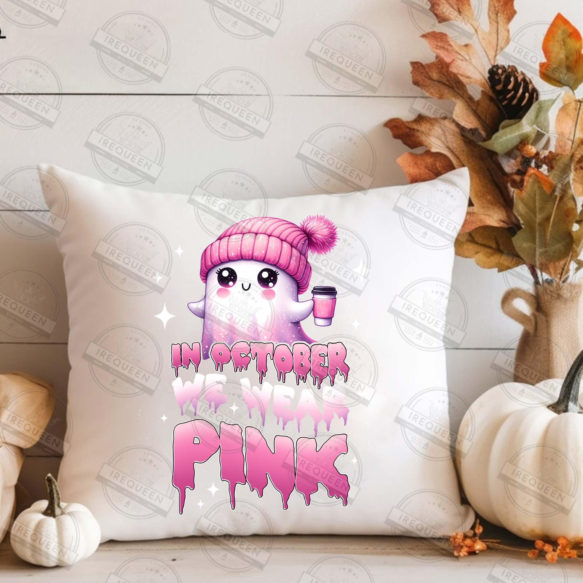 In October We Wear Pink PNG Png, Breast Cancer Awareness Png, Retro Breast Cancer, Halloween Pink Ghost png, October awareness, Digital File SCU