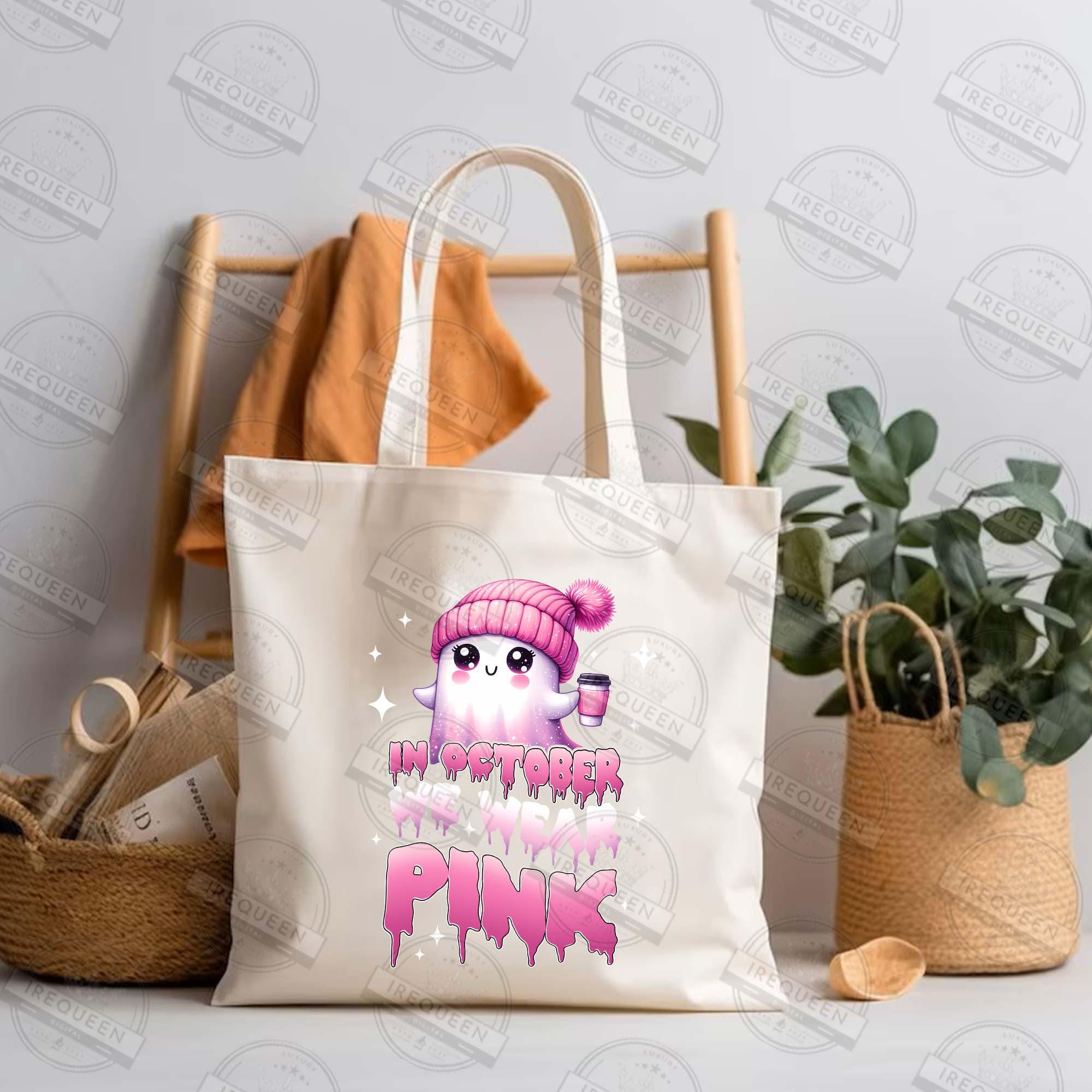 In October We Wear Pink PNG Png, Breast Cancer Awareness Png, Retro Breast Cancer, Halloween Pink Ghost png, October awareness, Digital File SCU