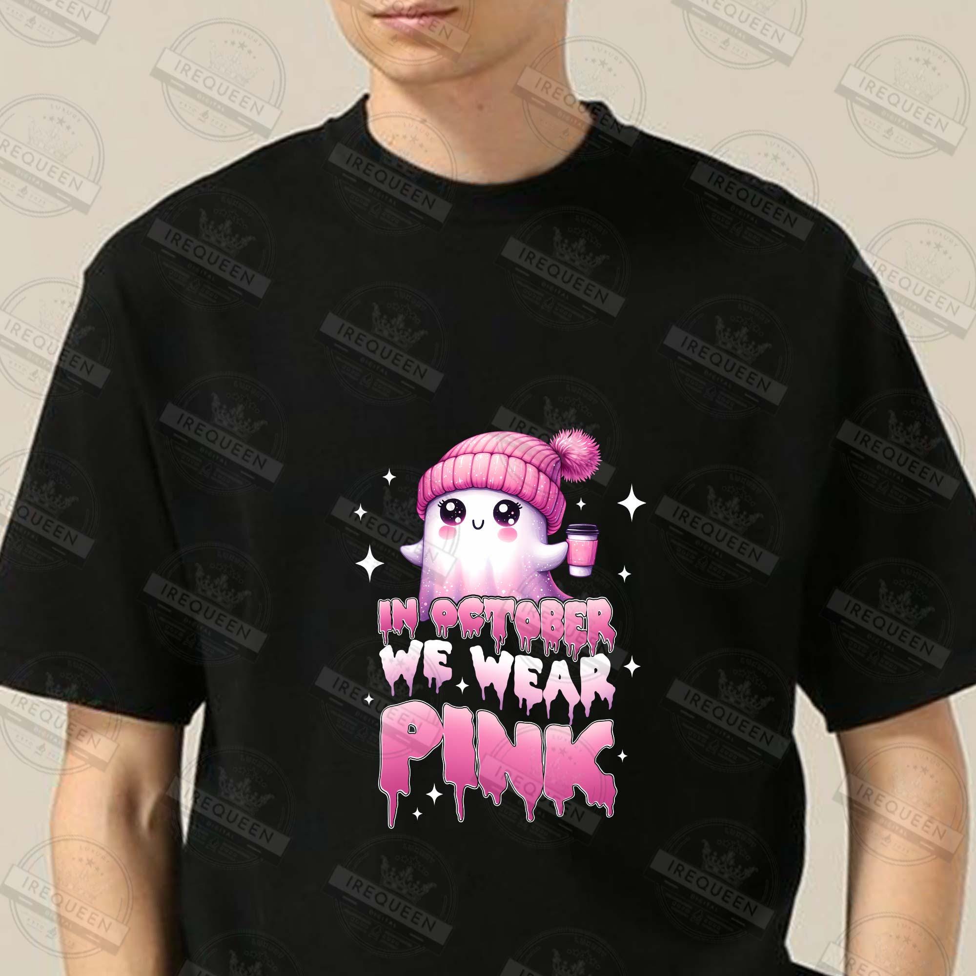 In October We Wear Pink PNG Png, Breast Cancer Awareness Png, Retro Breast Cancer, Halloween Pink Ghost png, October awareness, Digital File SCU