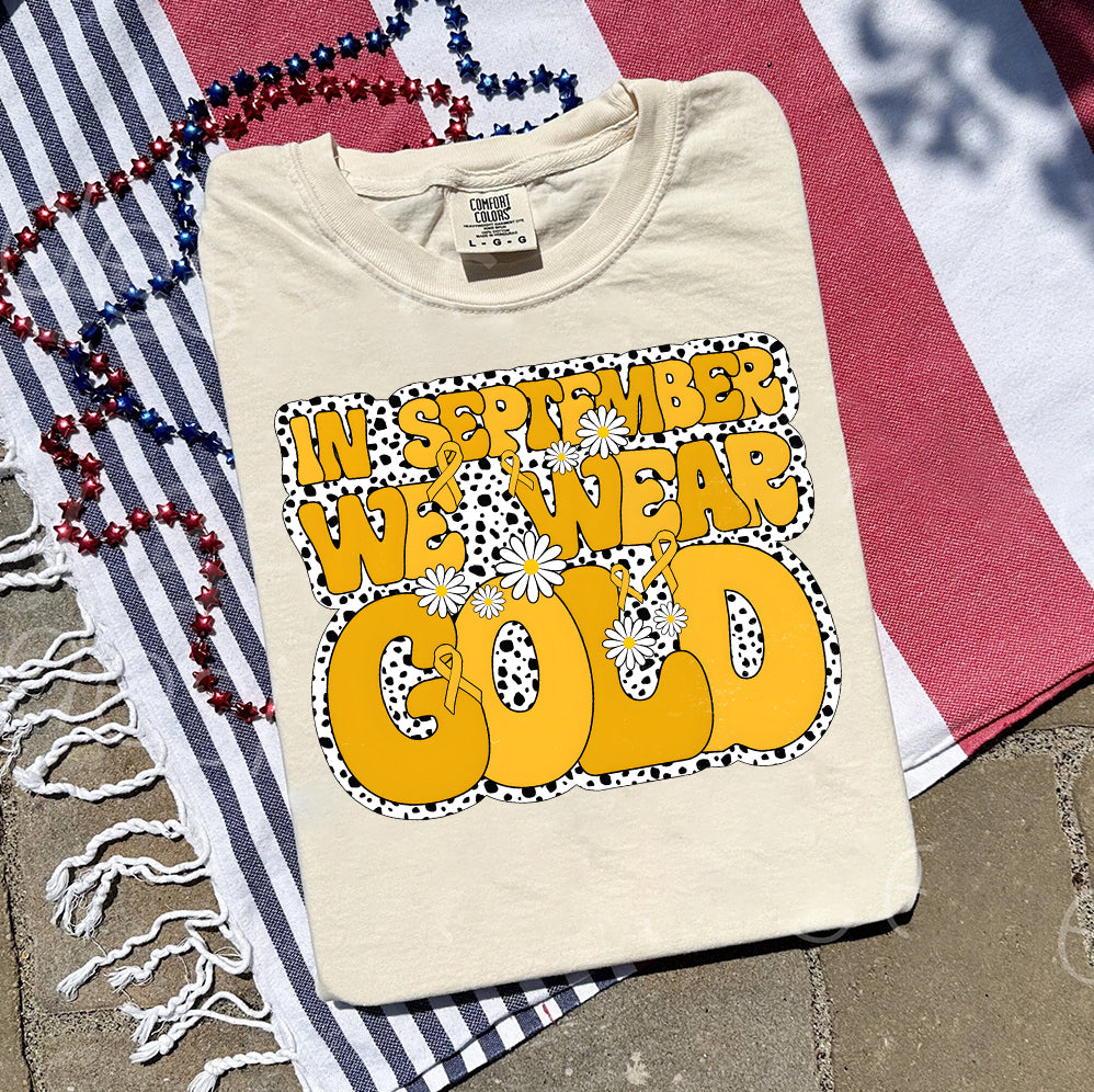 In September We Wear Gold T-shirt, Childhood Cancer Gold Ribbon Shirt V1, Childhood Cancer Awareness Tee, Gold Ribbon Gift