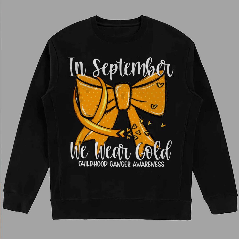 In September We Wear Gold T-shirt, Childhood Cancer Gold Ribbon Shirt V2, Childhood Cancer Awareness Tee, Gold Ribbon Gift