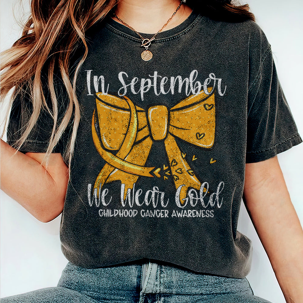In September We Wear Gold T-shirt, Childhood Cancer Gold Ribbon Shirt V2, Childhood Cancer Awareness Tee, Gold Ribbon Gift