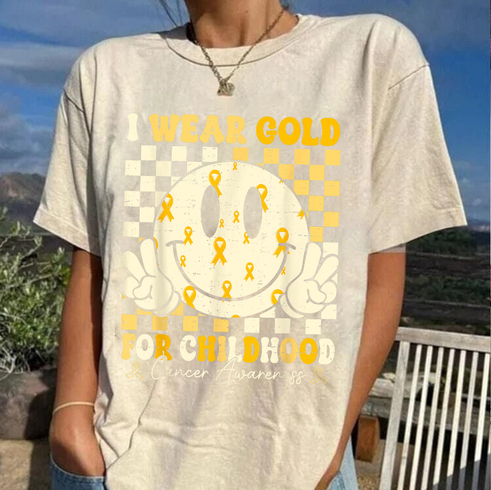 In September We Wear Gold T-shirt, Childhood Cancer Gold Ribbon Shirt V6, Childhood Cancer Awareness Tee, Gold Ribbon Gift