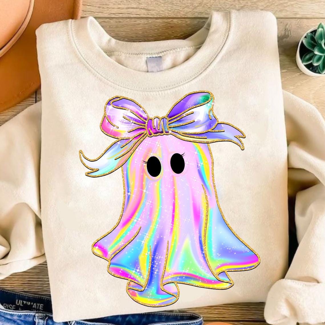 Iridescent Ghost Pumpkin PNG, Coquette Halloween Design, Iridescent Ghost Pumpkin Design, Halloween PNG, Girly Halloween Png, Cute Ghost Png SCU