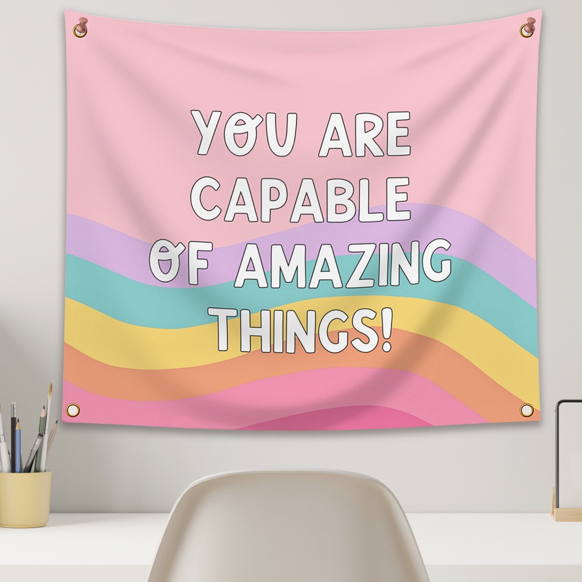 It's Okay To Be Yourself Classroom Tapestry - Double-sided Inspirational Hanging Wall Art for Teachers & Students - Large Cute School Banner TAPES1
