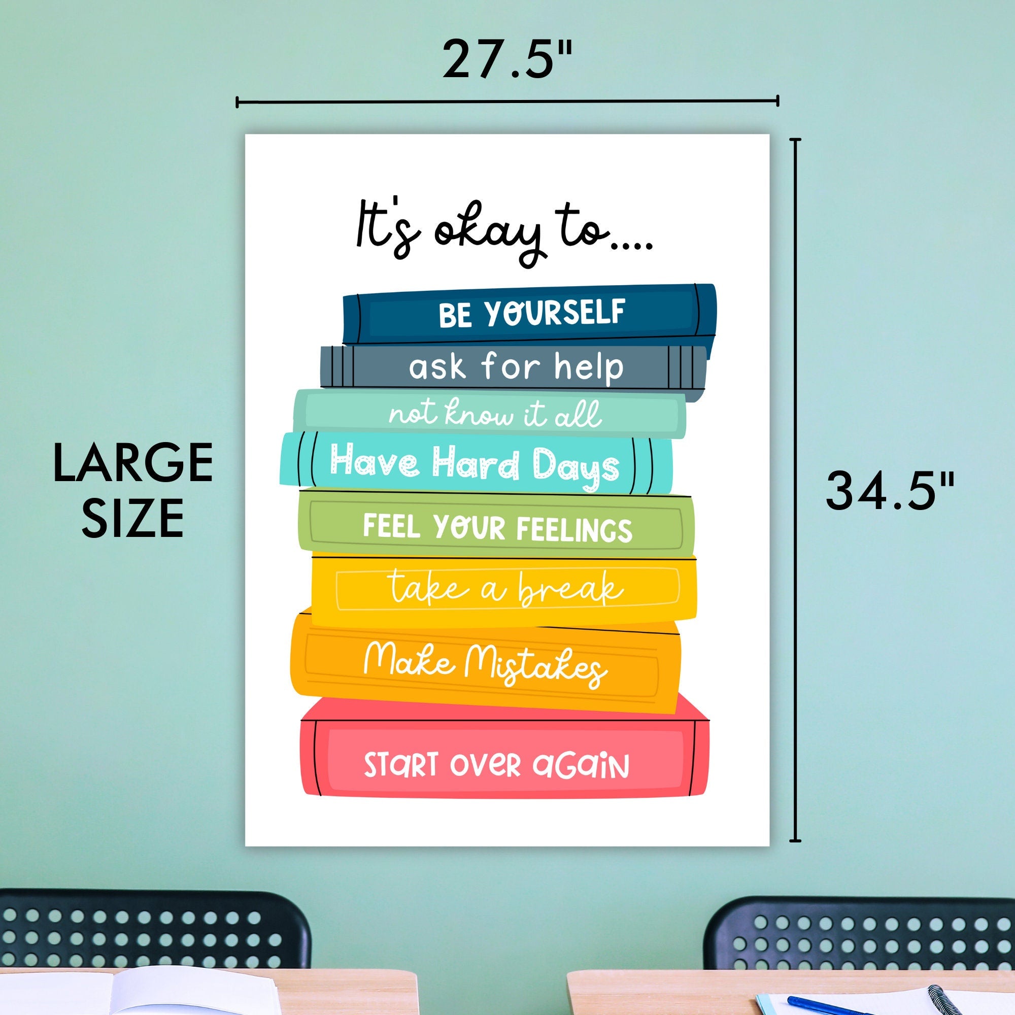 It's Okay To Be Yourself Classroom Tapestry - Double-sided Inspirational Hanging Wall Art for Teachers & Students - Large Cute School Banner TAPES1