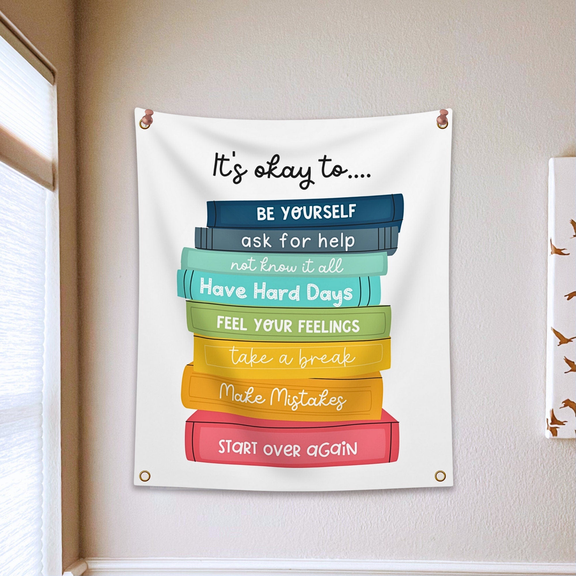 It's Okay To Be Yourself Classroom Tapestry - Double-sided Inspirational Hanging Wall Art for Teachers & Students - Large Cute School Banner TAPES1