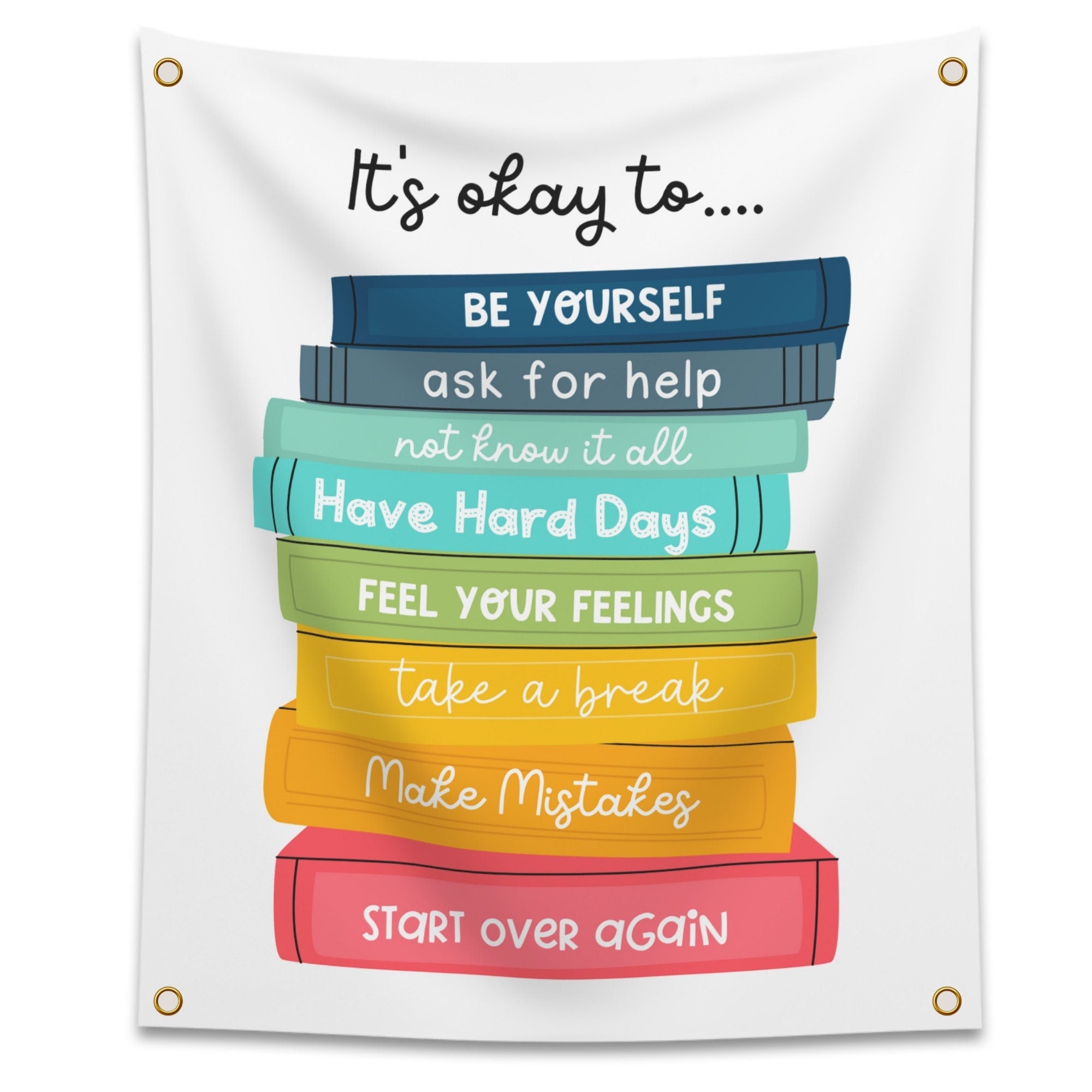 It's Okay To Be Yourself Classroom Tapestry - Double-sided Inspirational Hanging Wall Art for Teachers & Students - Large Cute School Banner TAPES1