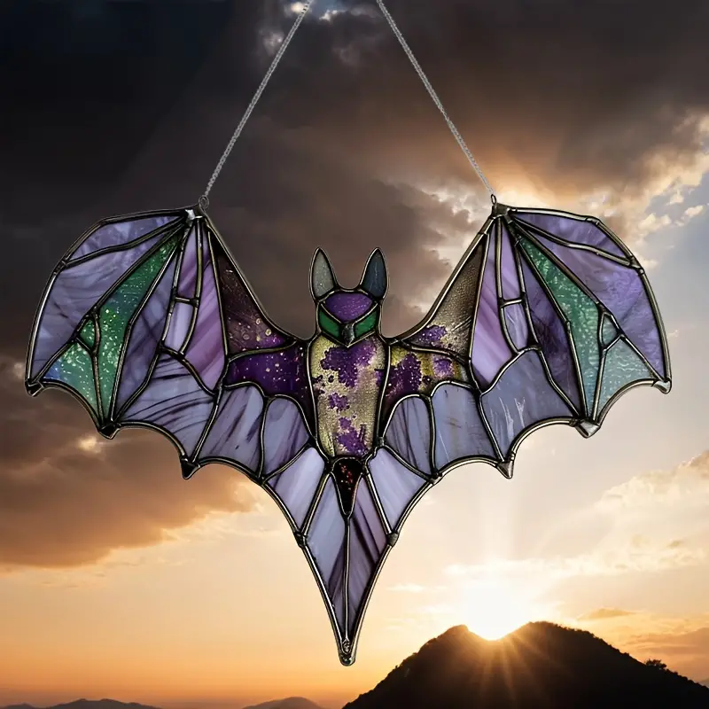 Acrylic Bat Suncatcher Hanging Ornament - 7.7 x 6.2 - Contemporary Style, Multi-purpose Halloween Wall & Window Decor, No Feather, Animal Theme, Electricity-Free, Ideal for Housewarming Gifts and Wreath ORHA2608