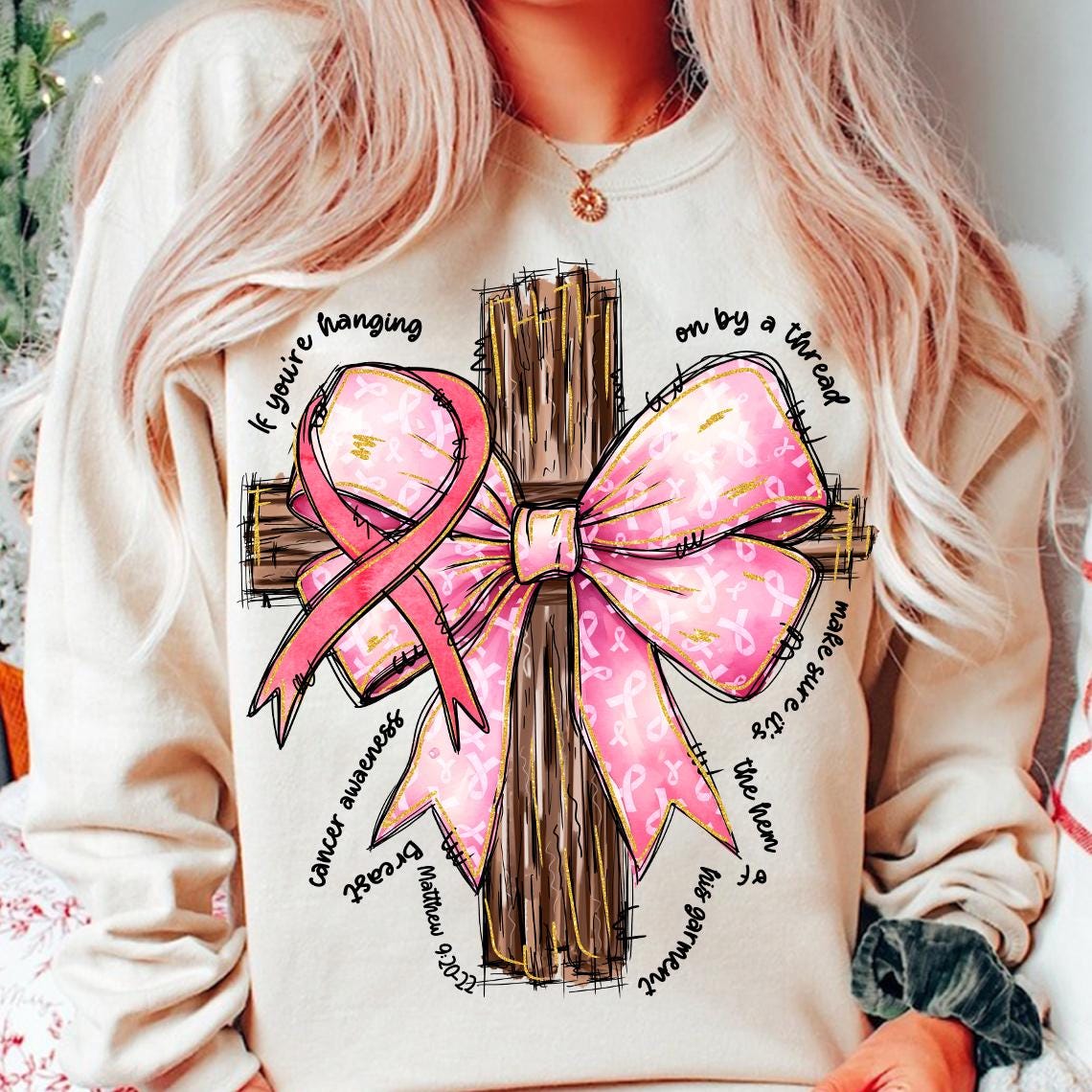Jesus Pink Bow Cross Breast Cancer, Breast Cancer Awareness Shirt Design, Breast Cancer Png, Pink Ribbon Breast Cancer Bible Design Download SCU
