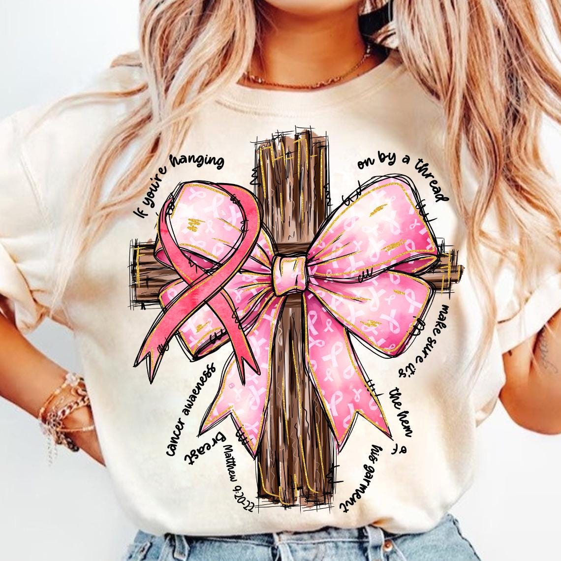 Jesus Pink Bow Cross Breast Cancer, Breast Cancer Awareness Shirt Design, Breast Cancer Png, Pink Ribbon Breast Cancer Bible Design Download SCU