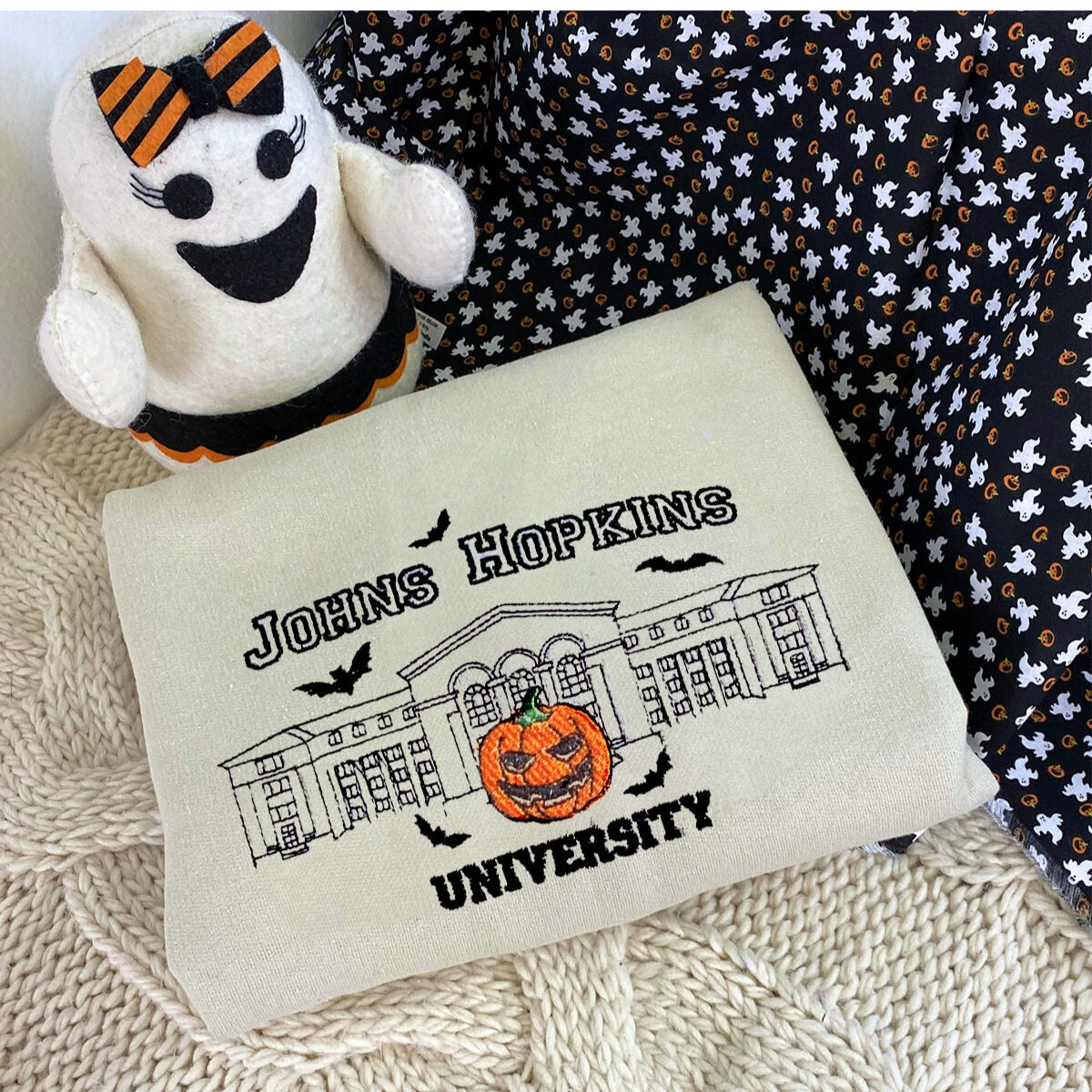 Johns Hopkins University Sweatshirt, Embroidered Halloween Sweatshirt EMHA2608
