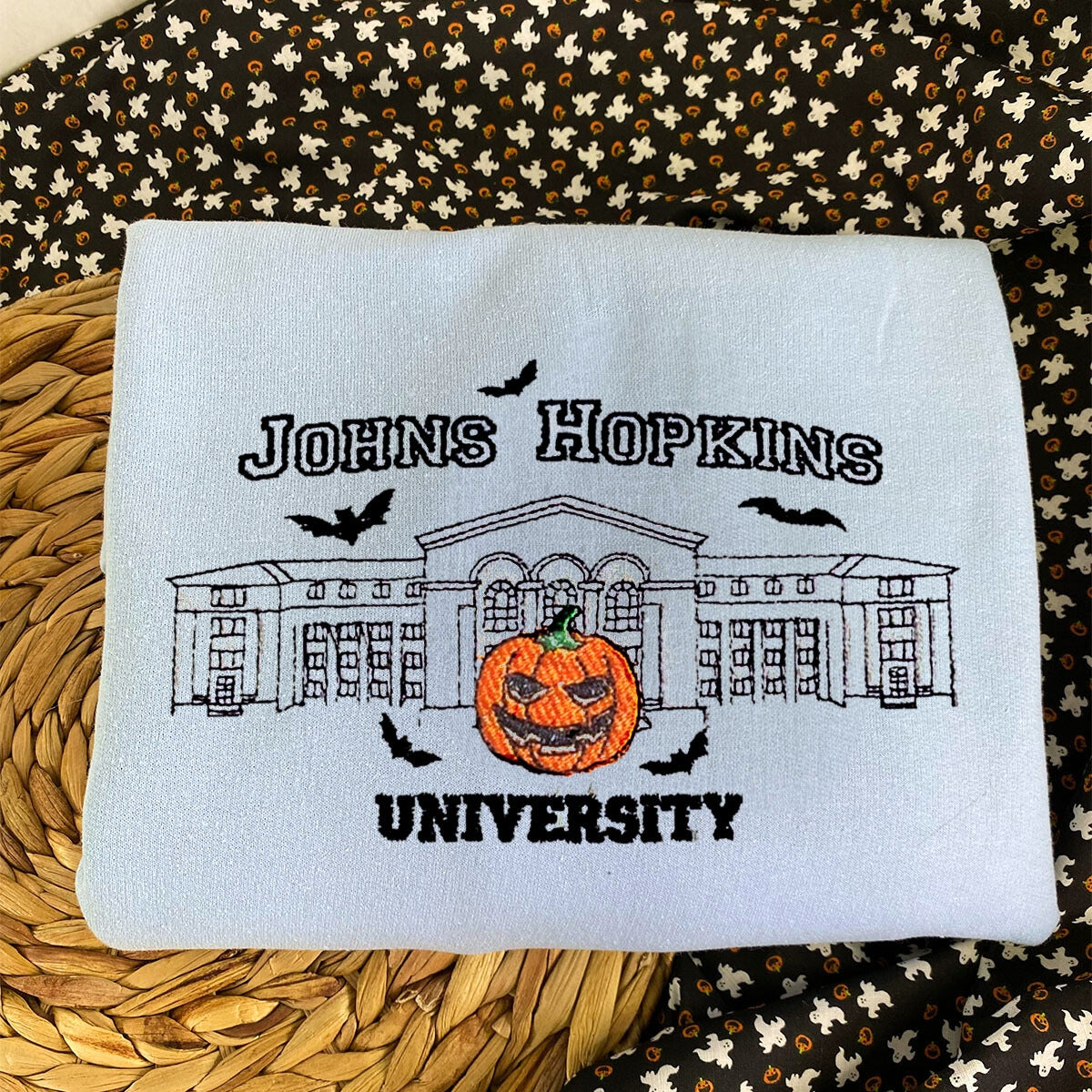 Johns Hopkins University Sweatshirt, Embroidered Halloween Sweatshirt EMHA2608