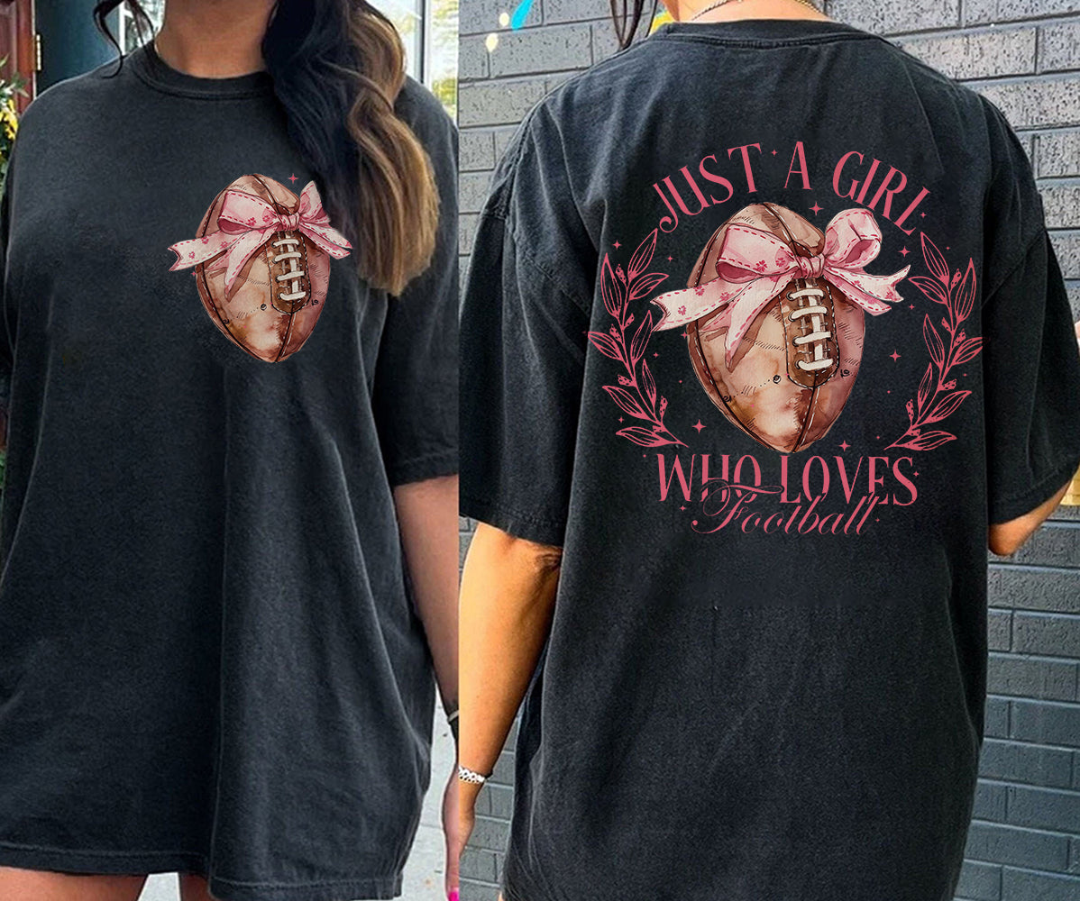 Just a girl who love football T-shirt, Fall Coquette Bow T-shirt, Fall Football Shirt T-shirt, Football Sport T-shirt, Football Mom T-shirt, Girly football T-shirt