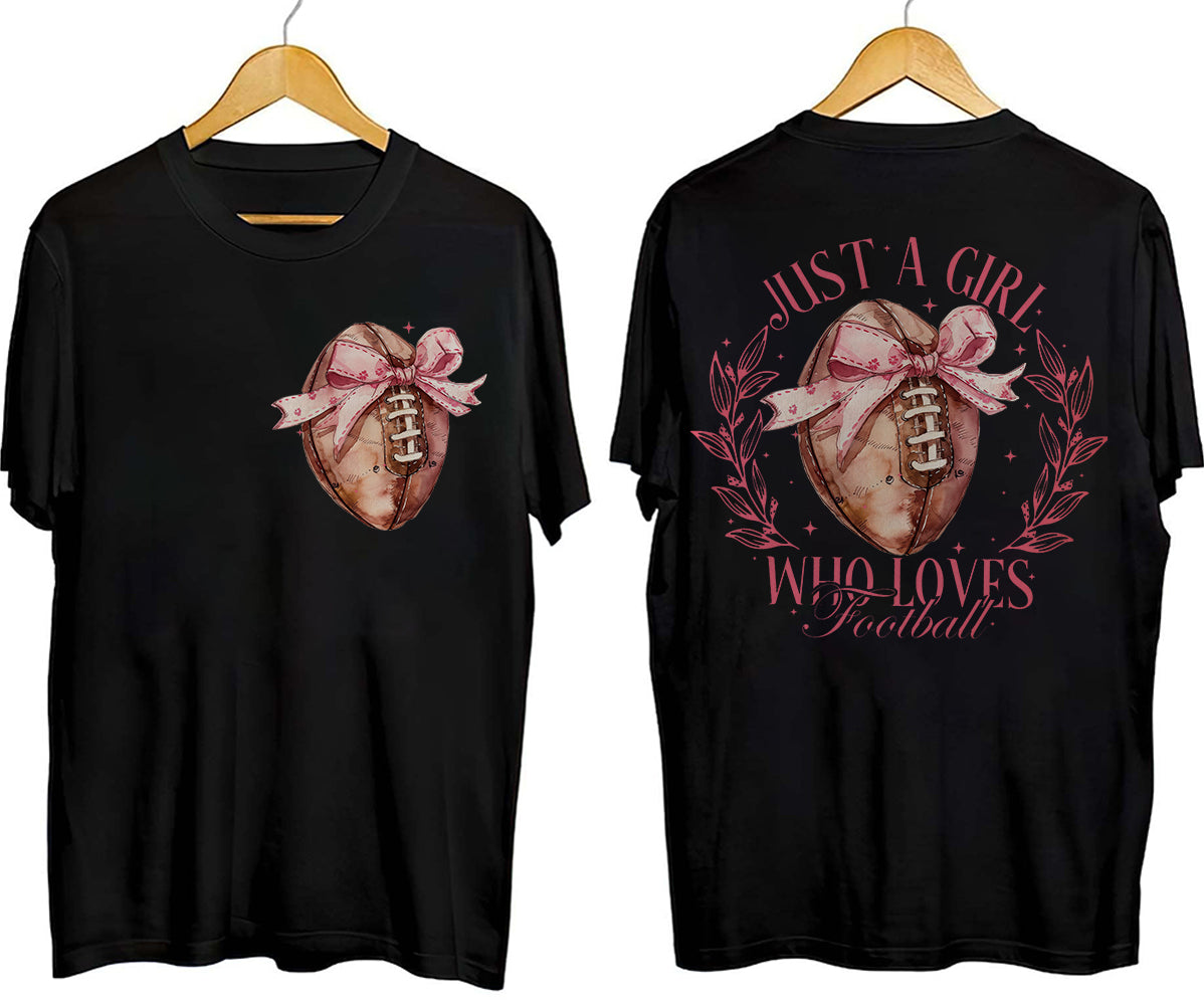 Just a girl who love football T-shirt, Fall Coquette Bow T-shirt, Fall Football Shirt T-shirt, Football Sport T-shirt, Football Mom T-shirt, Girly football T-shirt