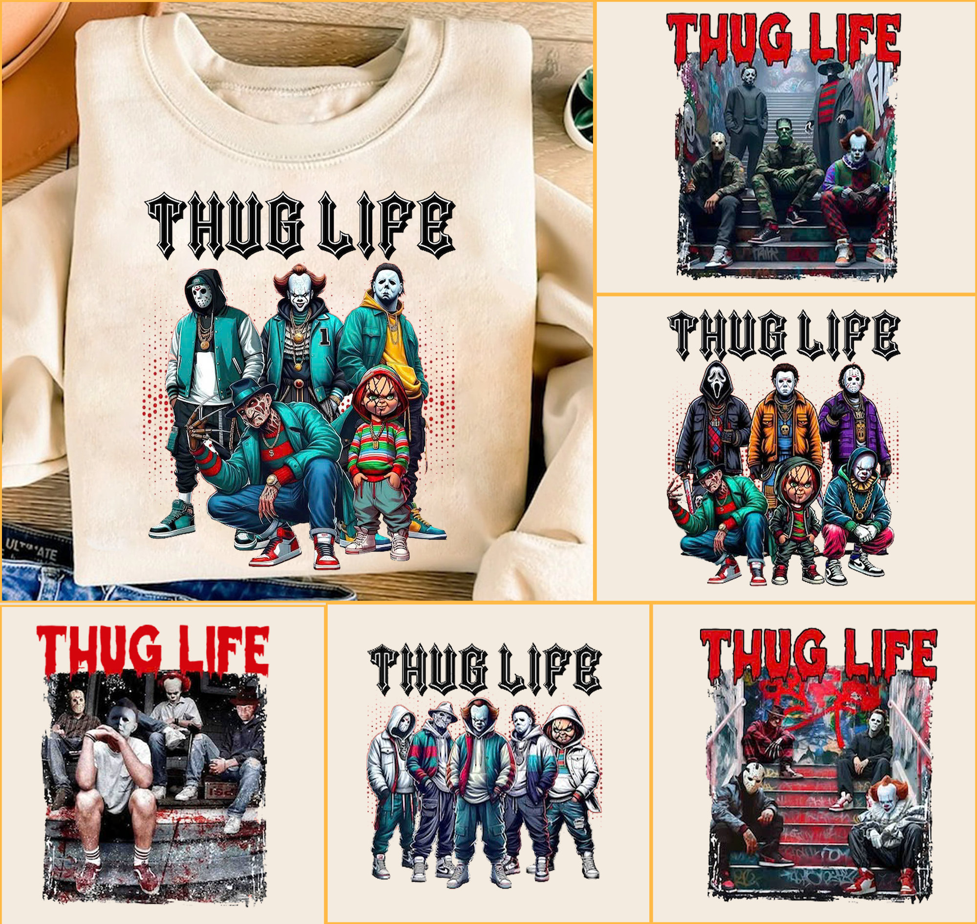 Thug Life Horror Movie Shirt, Friends Horror Characters Shirt, Horror Movie Killers Shirt, Scary Shirt, Halloween Shirt, Friend Horror Shirt  HW2008 09