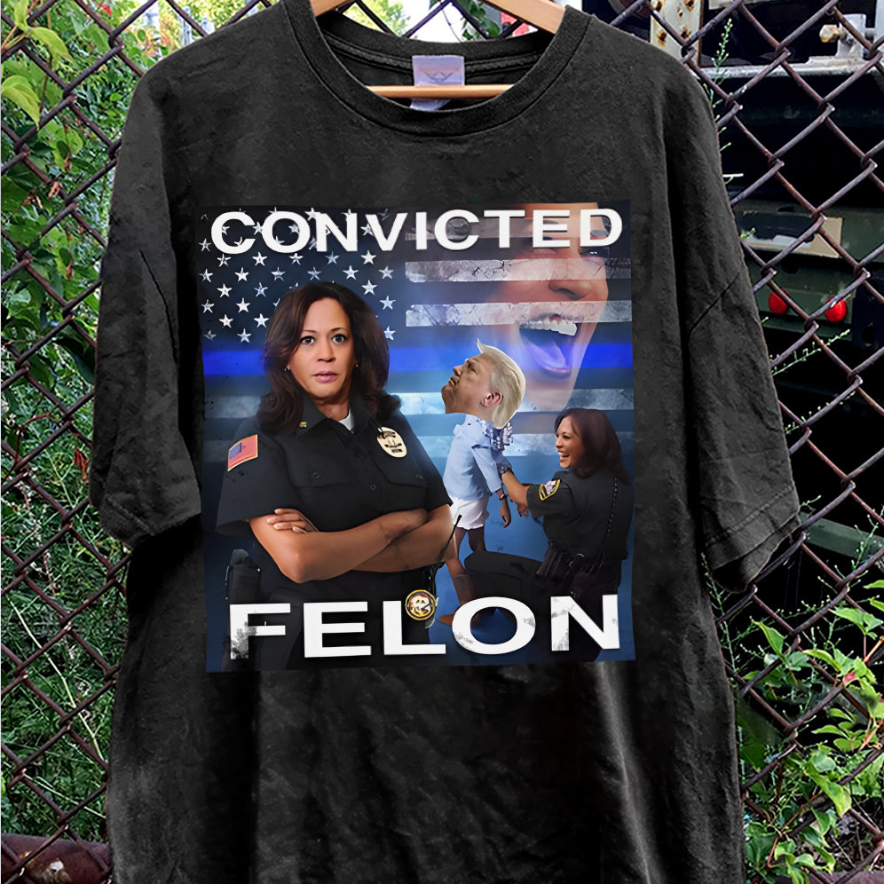 Kamala Harris Defeating Convicted Felon Donald Trump Shirt, Political Campaign Tee, Humorous Election Shirt