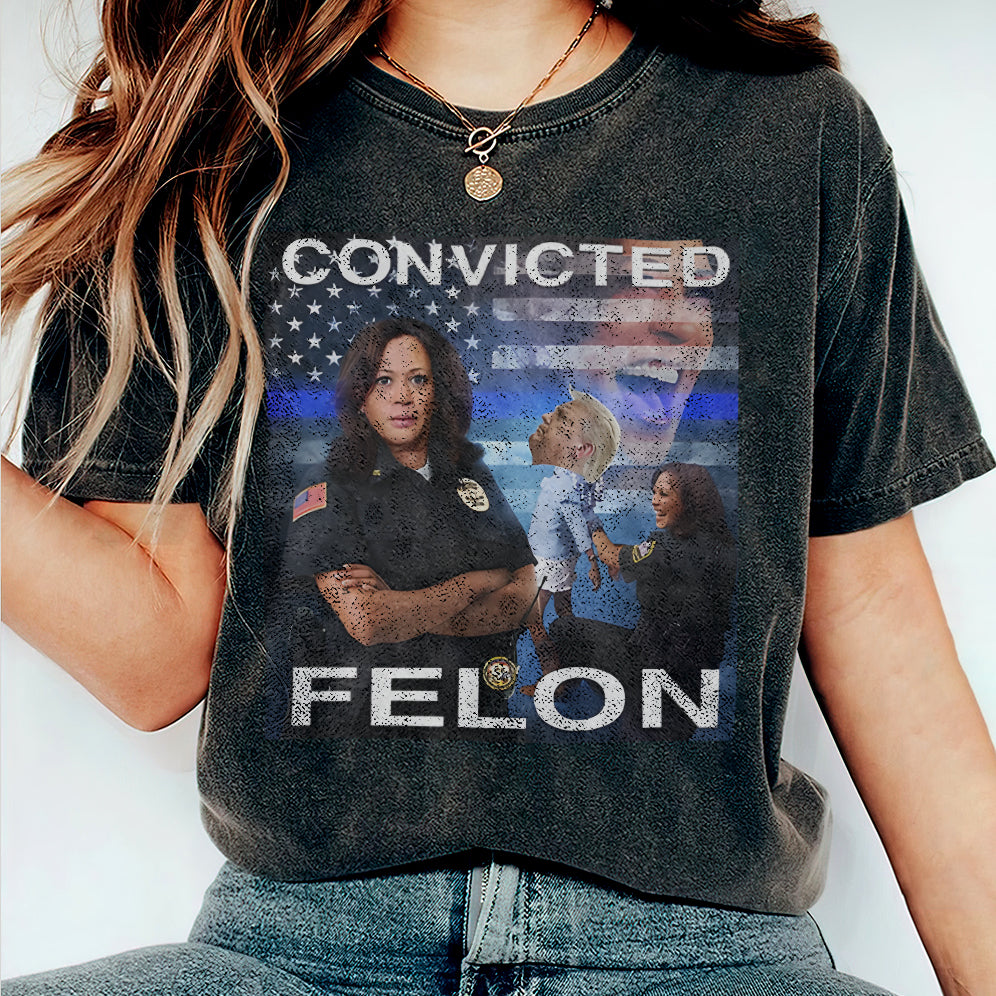 Kamala Harris Defeating Convicted Felon Donald Trump Shirt, Political Campaign Tee, Humorous Election Shirt