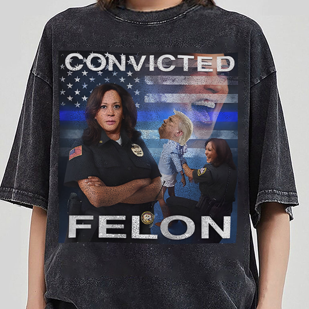 Kamala Harris Defeating Convicted Felon Donald Trump Shirt, Political Campaign Tee, Humorous Election Shirt