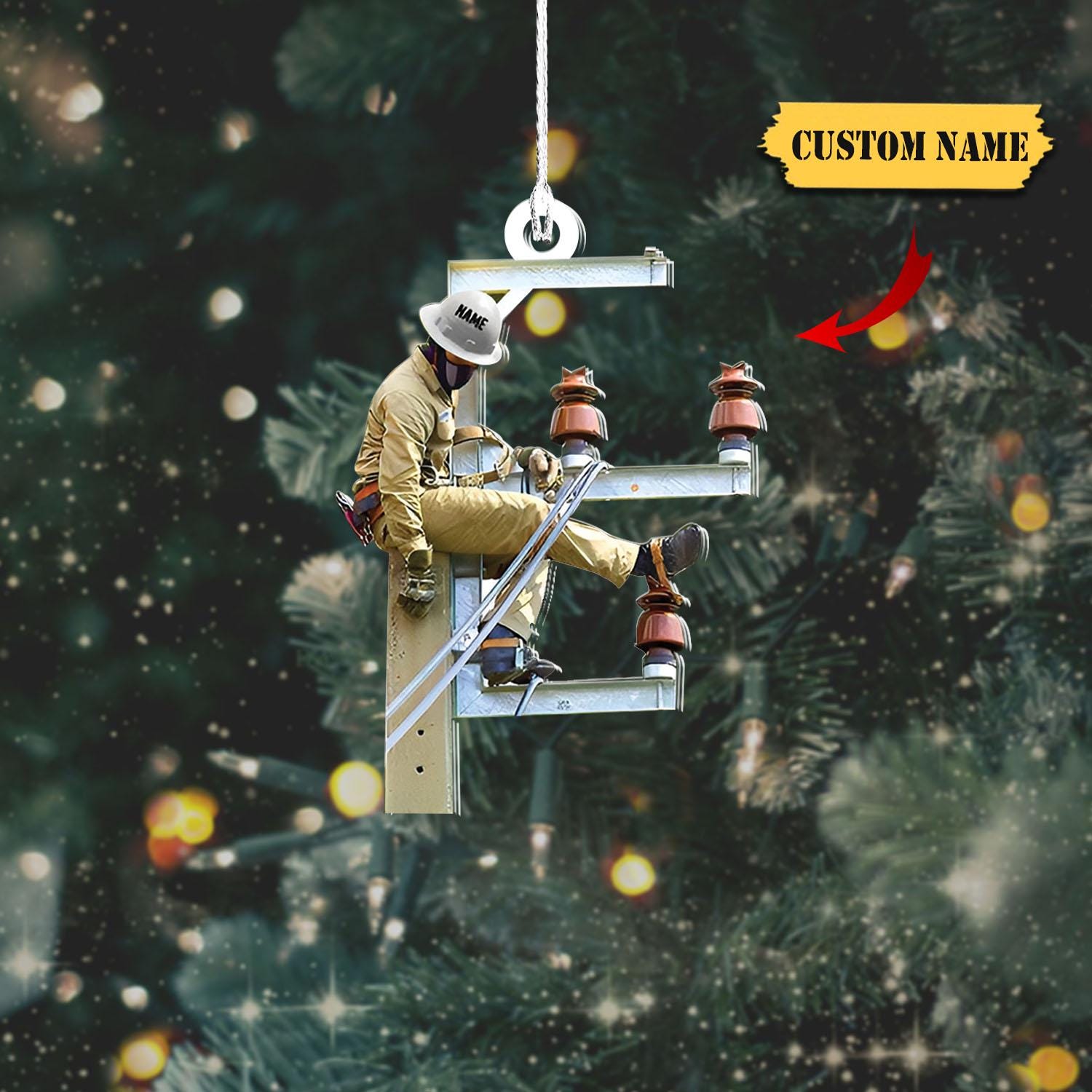 Lineman Acrylic Ornament, Christmas Ornament, Worker Lineman Tree Hanger, Lineworker , Lineman Christmas Gift For Dad, Gift For Lineman HAOR0711