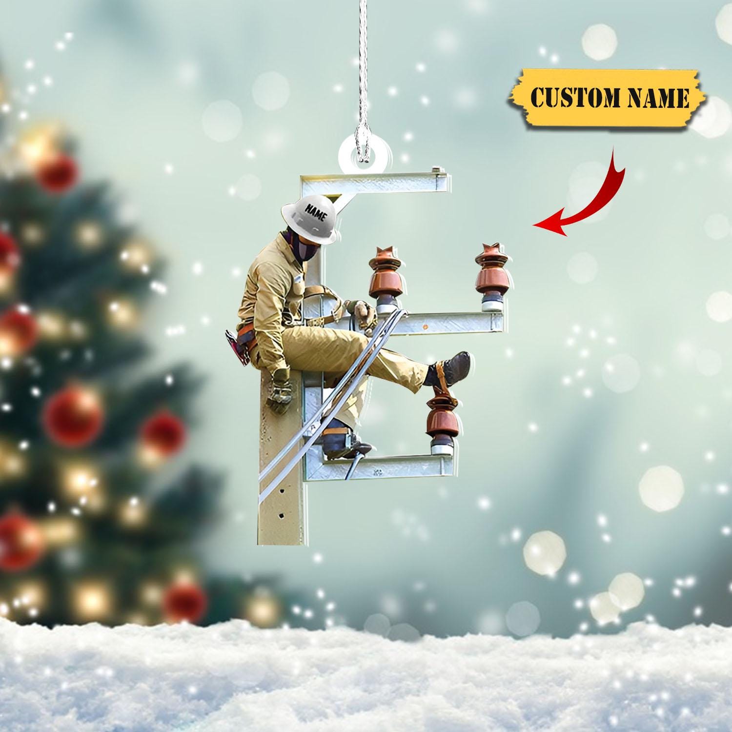 Lineman Acrylic Ornament, Christmas Ornament, Worker Lineman Tree Hanger, Lineworker , Lineman Christmas Gift For Dad, Gift For Lineman HAOR0711