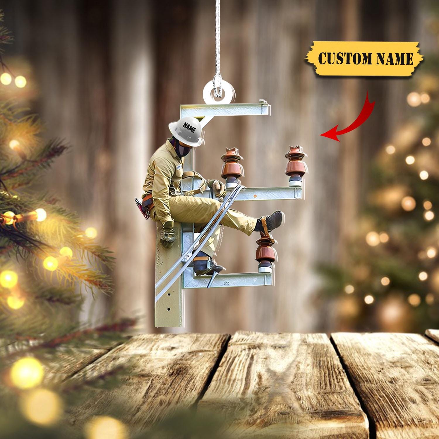 Lineman Acrylic Ornament, Christmas Ornament, Worker Lineman Tree Hanger, Lineworker , Lineman Christmas Gift For Dad, Gift For Lineman HAOR0711