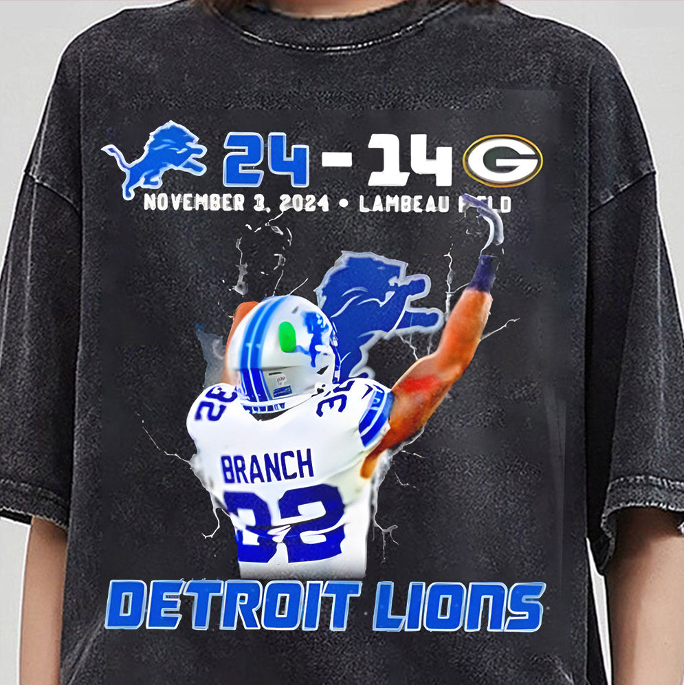 Lions 24 14 Packers Brian Branch middle finger Detroit Lions shirts, Vintage Sports Shirt, Lions Fan Gift, Cotton Tee Shirt, Brian Branch 90s Shirt
