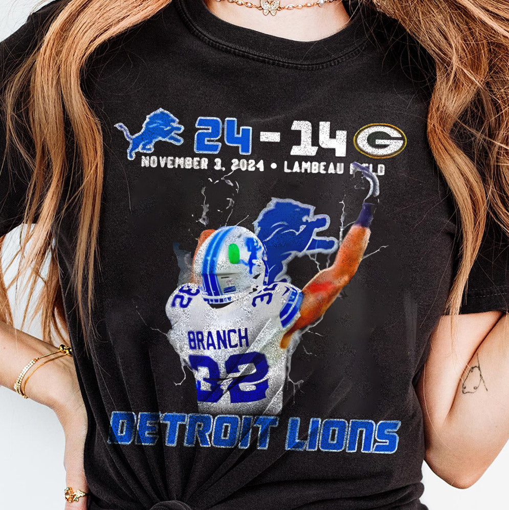 Lions 24 14 Packers Brian Branch middle finger Detroit Lions shirts, Vintage Sports Shirt, Lions Fan Gift, Cotton Tee Shirt, Brian Branch 90s Shirt