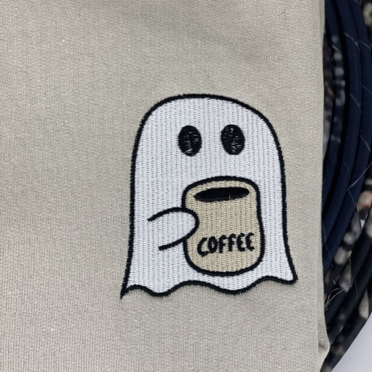 Little Ghost Coffee Crewneck, Embroidered Halloween Sweatshirt, Hoodie EMHA2608