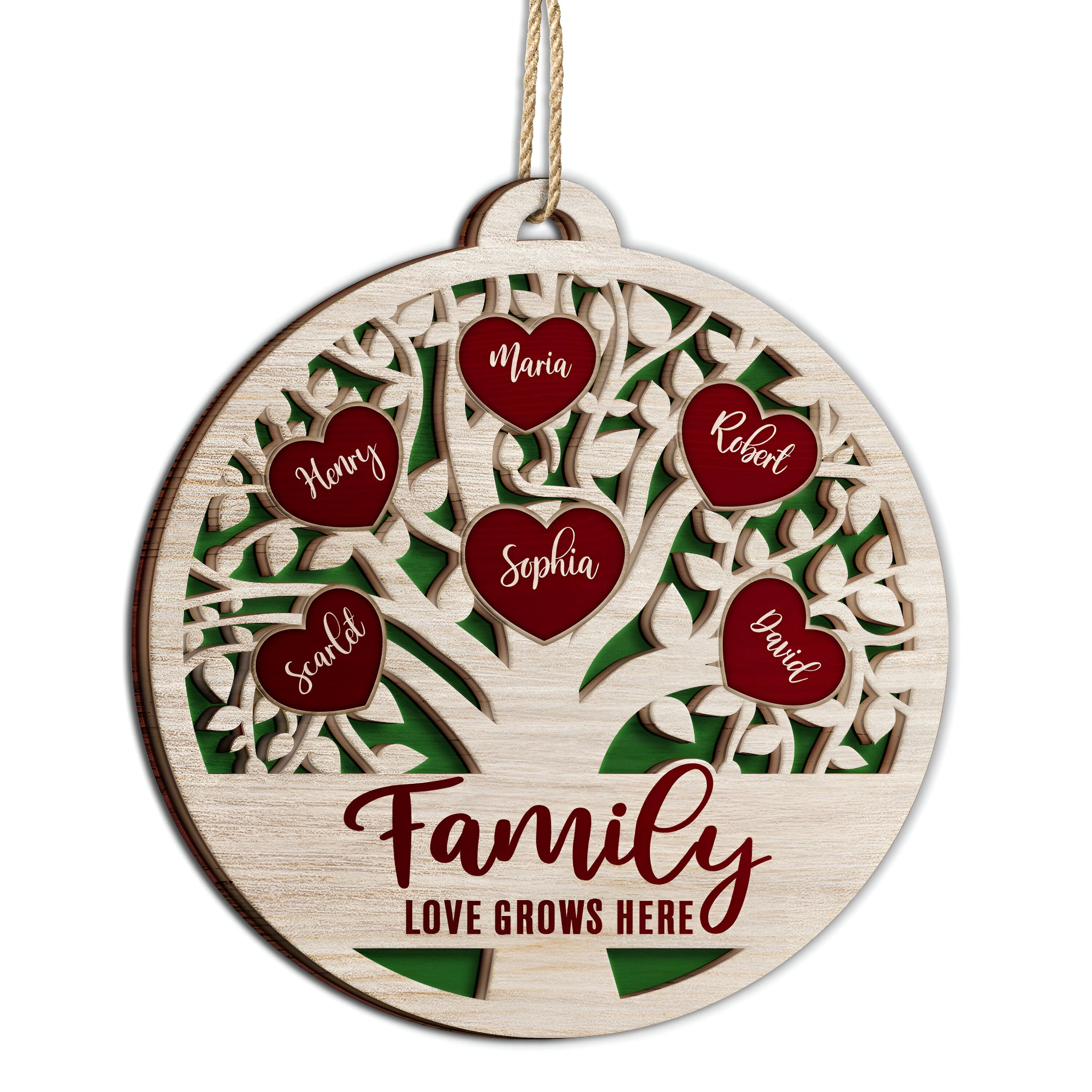 Love Grows Here - Christmas, Birthday, Anniversary, Holiday Gift For Family, Parents, Grandparents - Personalized 2-Layered Wooden Ornament ORHA24