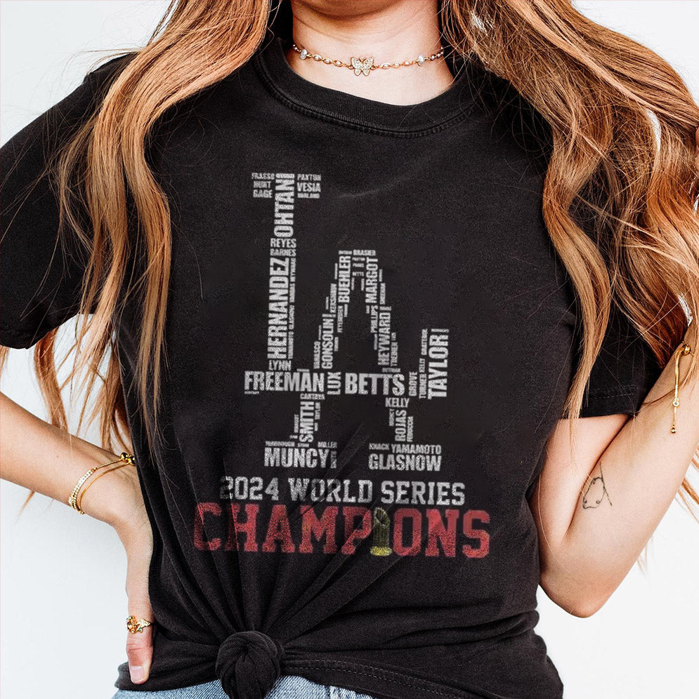 Los Angeles Dodgers 2024 Champions World Series LA Logo Name Players Shirt, Los Angeles World Series Sweatshirt V2, LA Dodgers T-shirt, Dodger