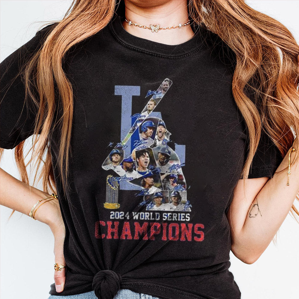 Los Angeles Dodgers 2024 World Series Champions Signatures Winner Trophy Shirt, Los Angeles World Series Sweatshirt V3, LA Dodgers T-shirt, Dodger