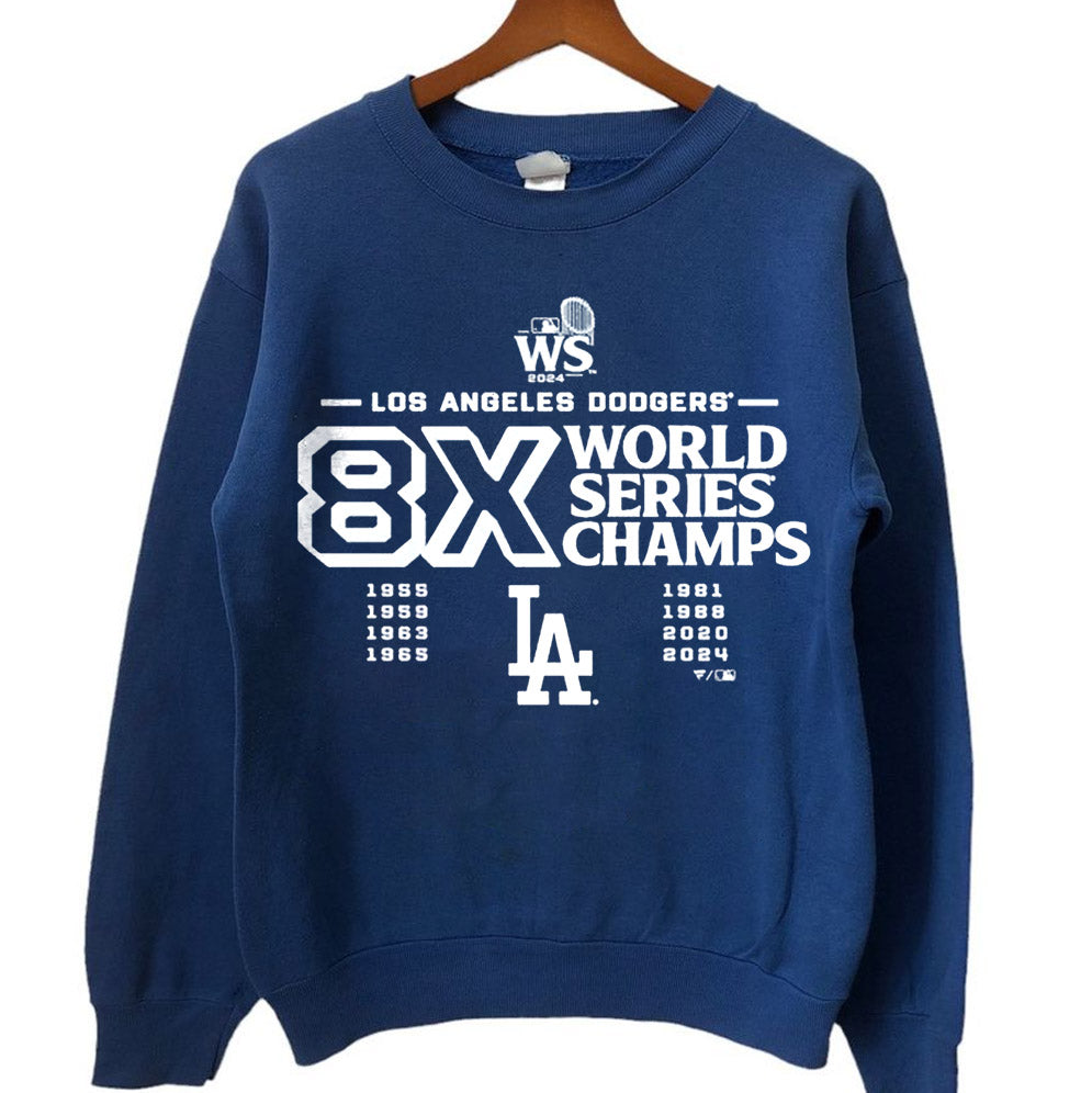 Los Angeles Dodgers 8-Time 1955 2024 World Series Champions Logo T- Shirt, Los Angeles World Series Sweatshirt, LA Dodgers T-shirt, Dodgers Fan, LA Sports, Dodgers World Series 2024