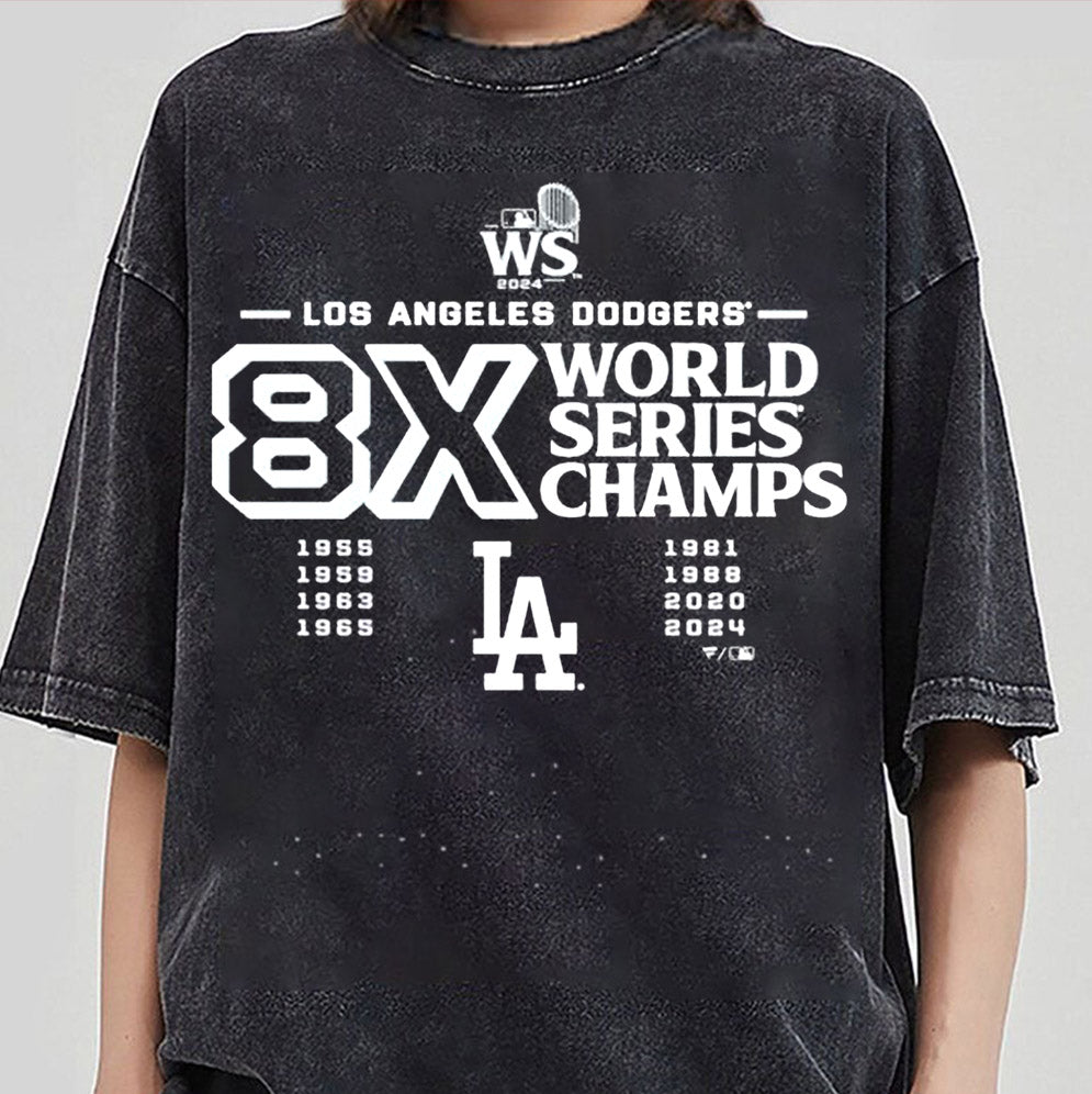 Los Angeles Dodgers 8-Time 1955 2024 World Series Champions Logo T- Shirt, Los Angeles World Series Sweatshirt, LA Dodgers T-shirt, Dodgers Fan, LA Sports, Dodgers World Series 2024