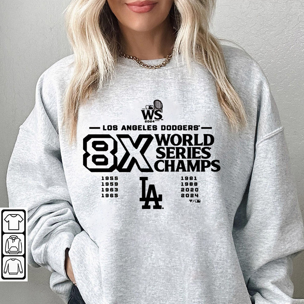 Los Angeles Dodgers 8-Time 1955 2024 World Series Champions Logo T- Shirt, Los Angeles World Series Sweatshirt, LA Dodgers T-shirt, Dodgers Fan, LA Sports, Dodgers World Series 2024