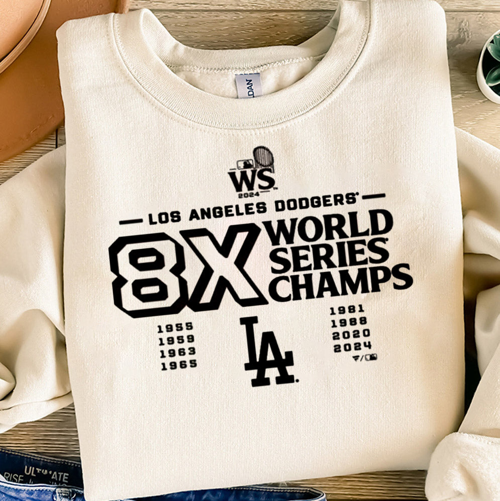 Los Angeles Dodgers 8-Time 1955 2024 World Series Champions Logo T- Shirt, Los Angeles World Series Sweatshirt, LA Dodgers T-shirt, Dodgers Fan, LA Sports, Dodgers World Series 2024