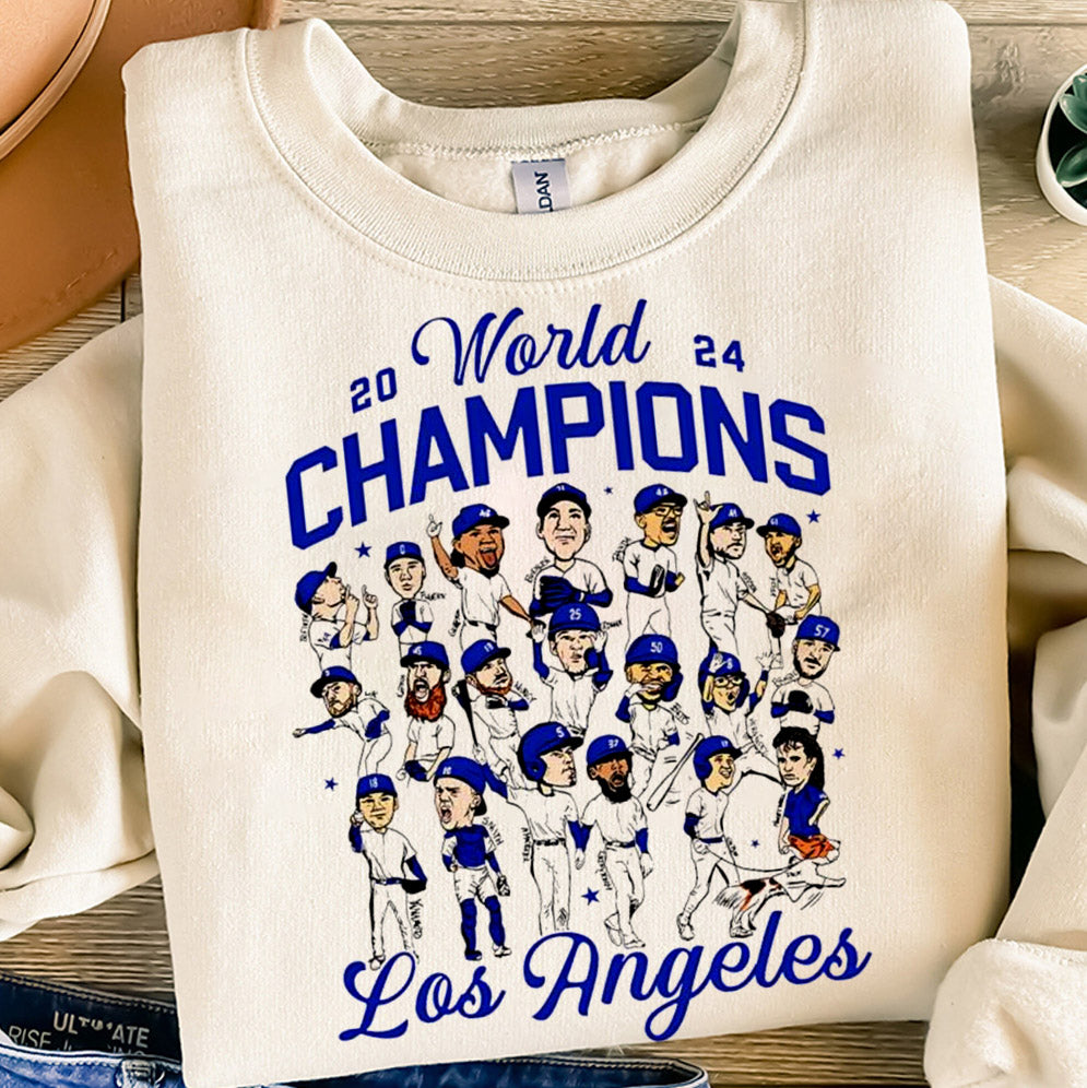 Los Angeles Dodgers world champions cartoon graphic 2024 shirt, Los Angeles World Series Sweatshirt, LA Dodgers T-shirt, Dodger