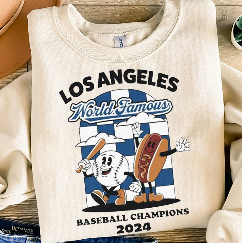 Los Angeles Dodgers World Famous Baseball Champions Hotdog 2024 T-shirts, Los Angeles World Series Sweatshirt, LA Dodgers T-shirt, Dodger